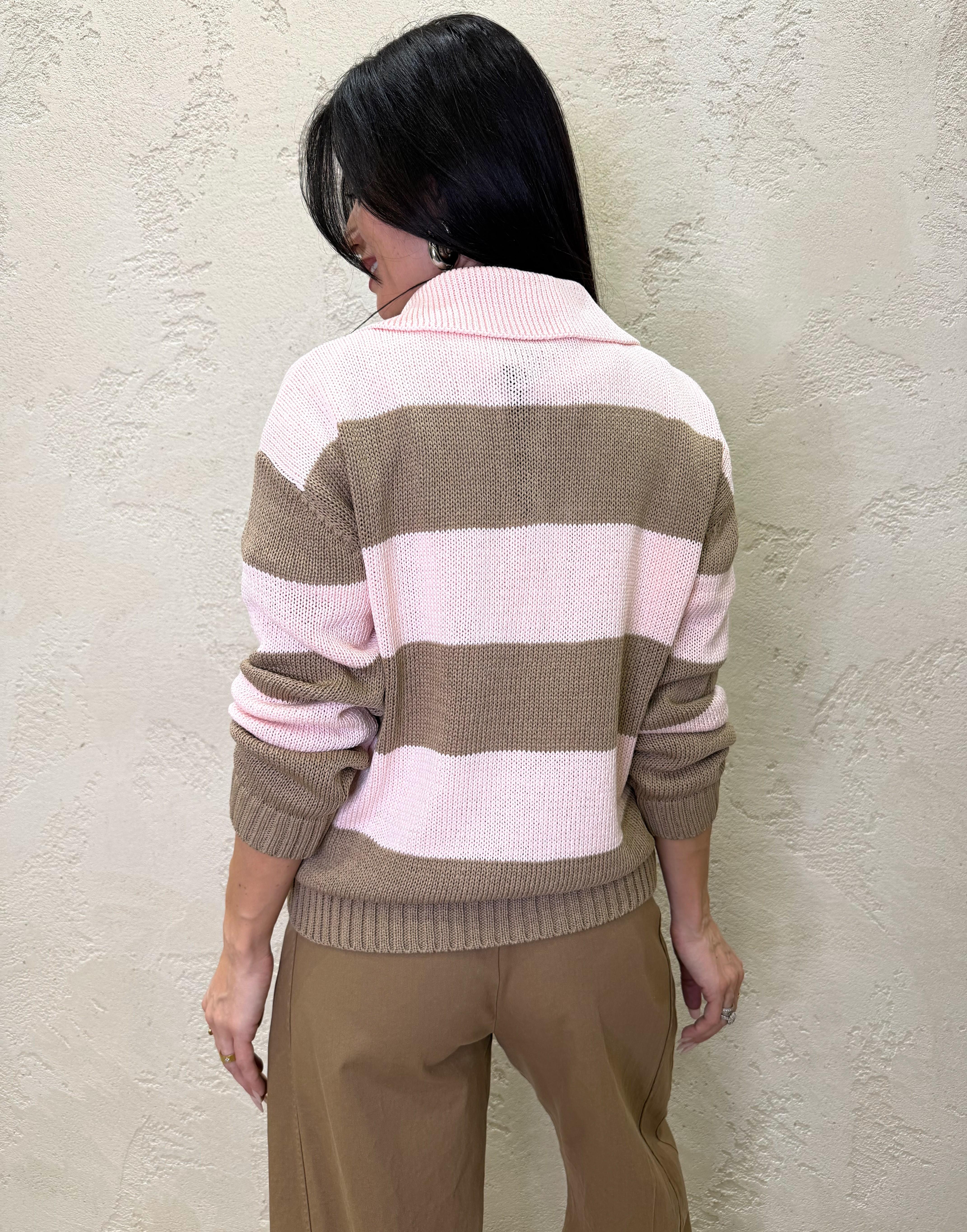 polo in maglia a righe D90131-TEN CORDA/ROSA TENSIONE IN