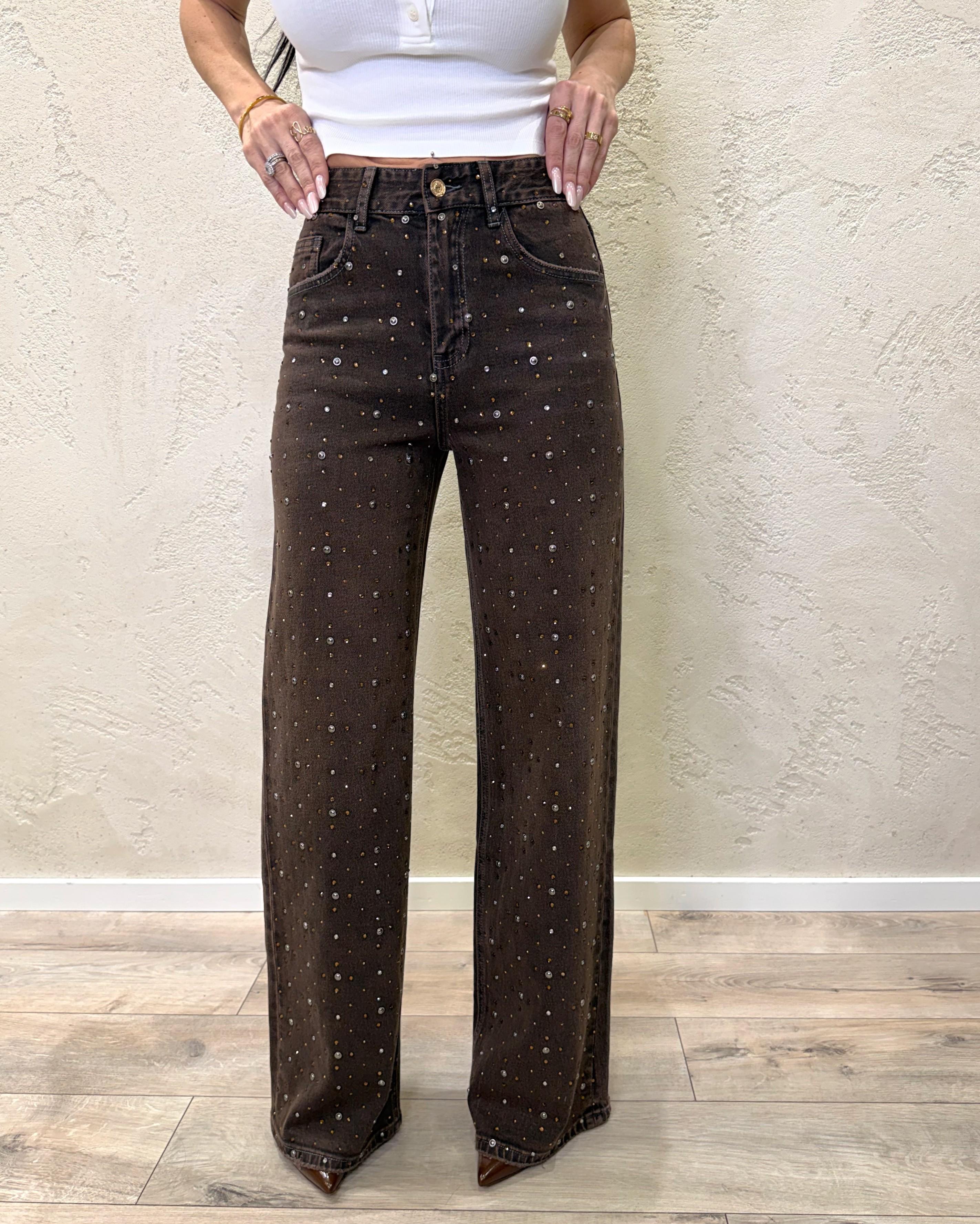 jeans diva elasticizzato modello a palazzo con strass e borchie JNSPALAZZOSTRASS MORO ELEVI