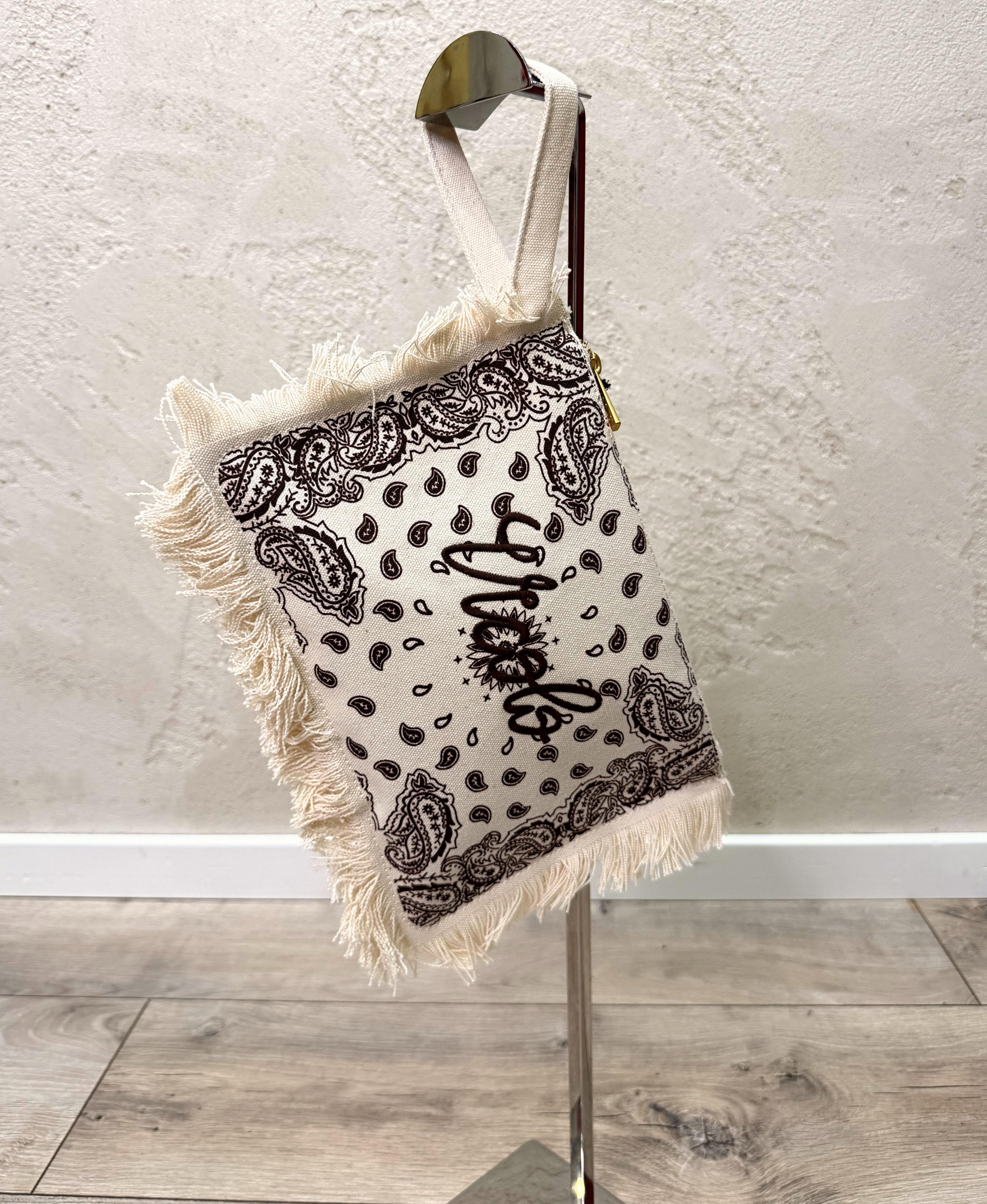 pochette in canvas stampa bandana sfrangiata XAB0049 NATURALE VICOLO