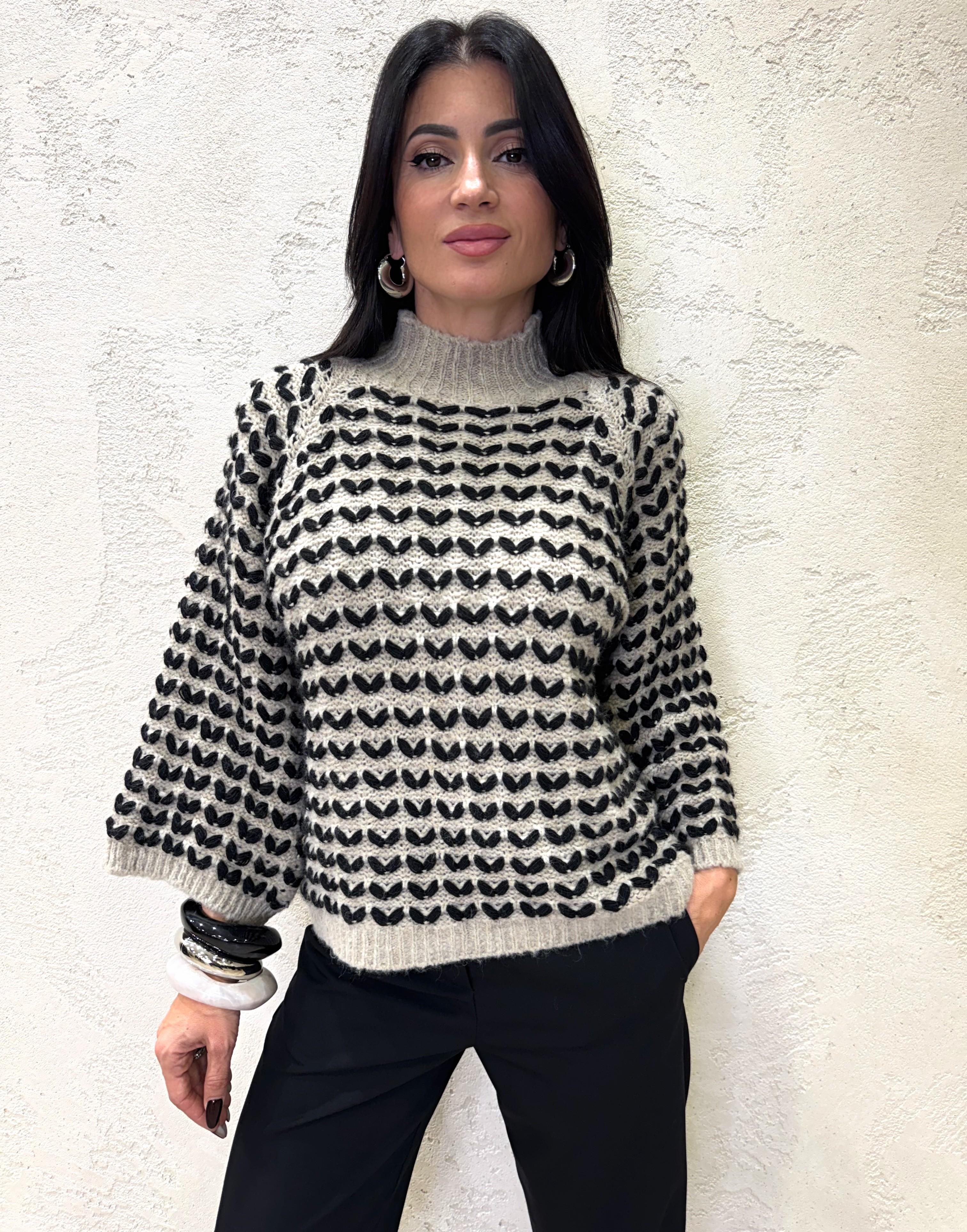 pull doppio colore MCUORE BEIGE/NERO ELEVI