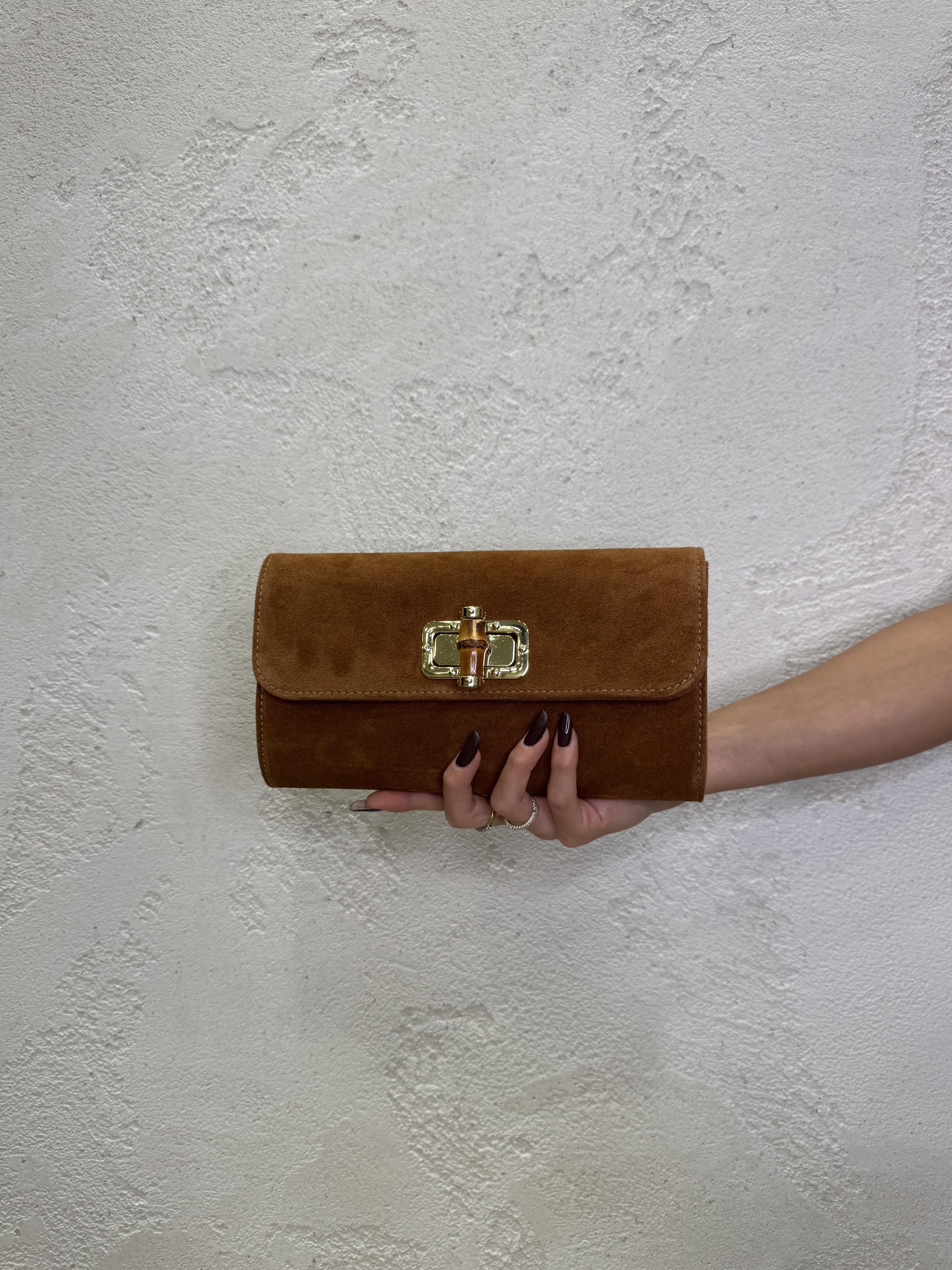 borsa clutch scamosciata in vera pelle CLUTCHSCAM TABACCO ELEVI