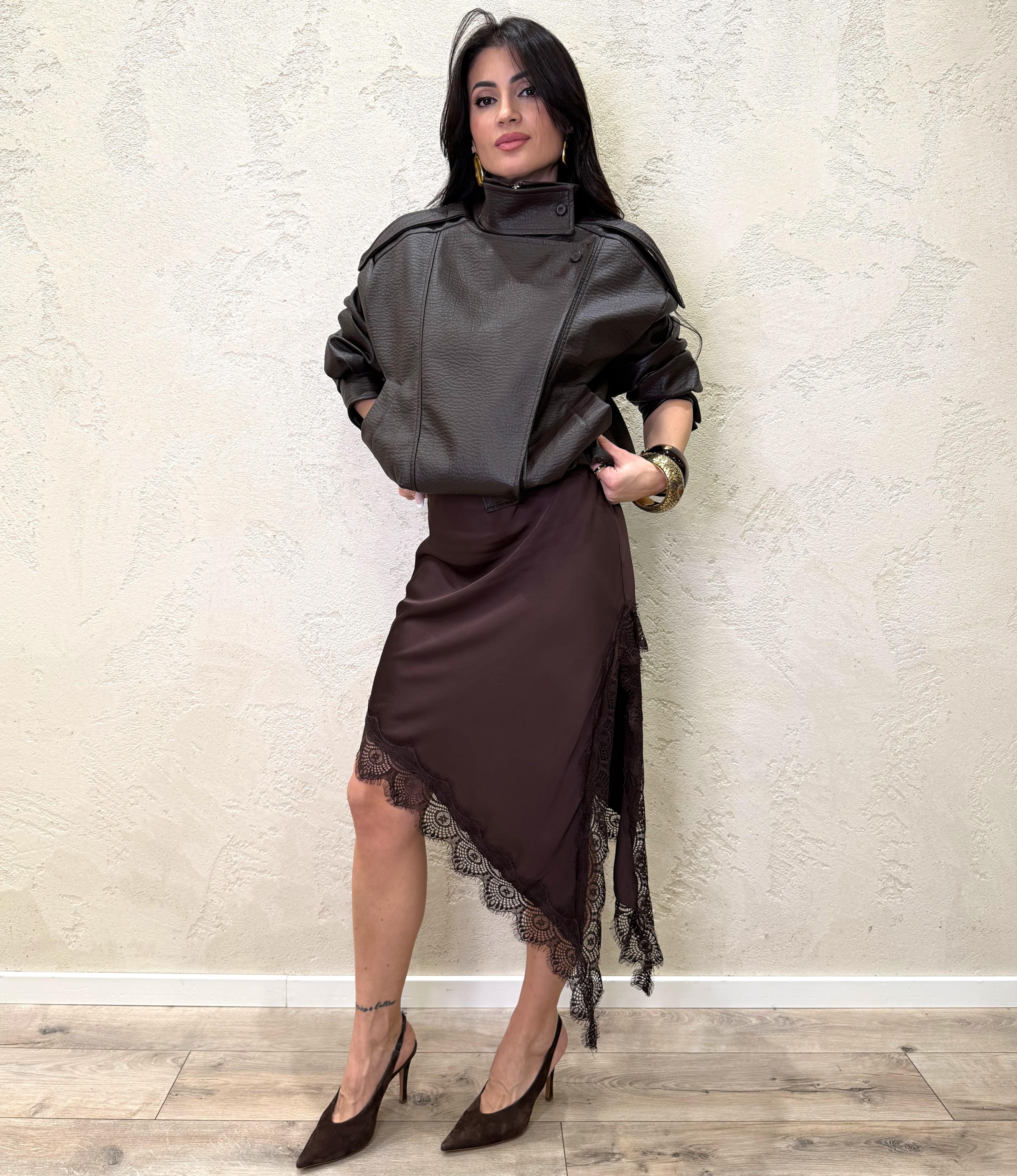 abito mini con inserti in pizzo in 100% viscosa 12059 MORO SUSY MIX