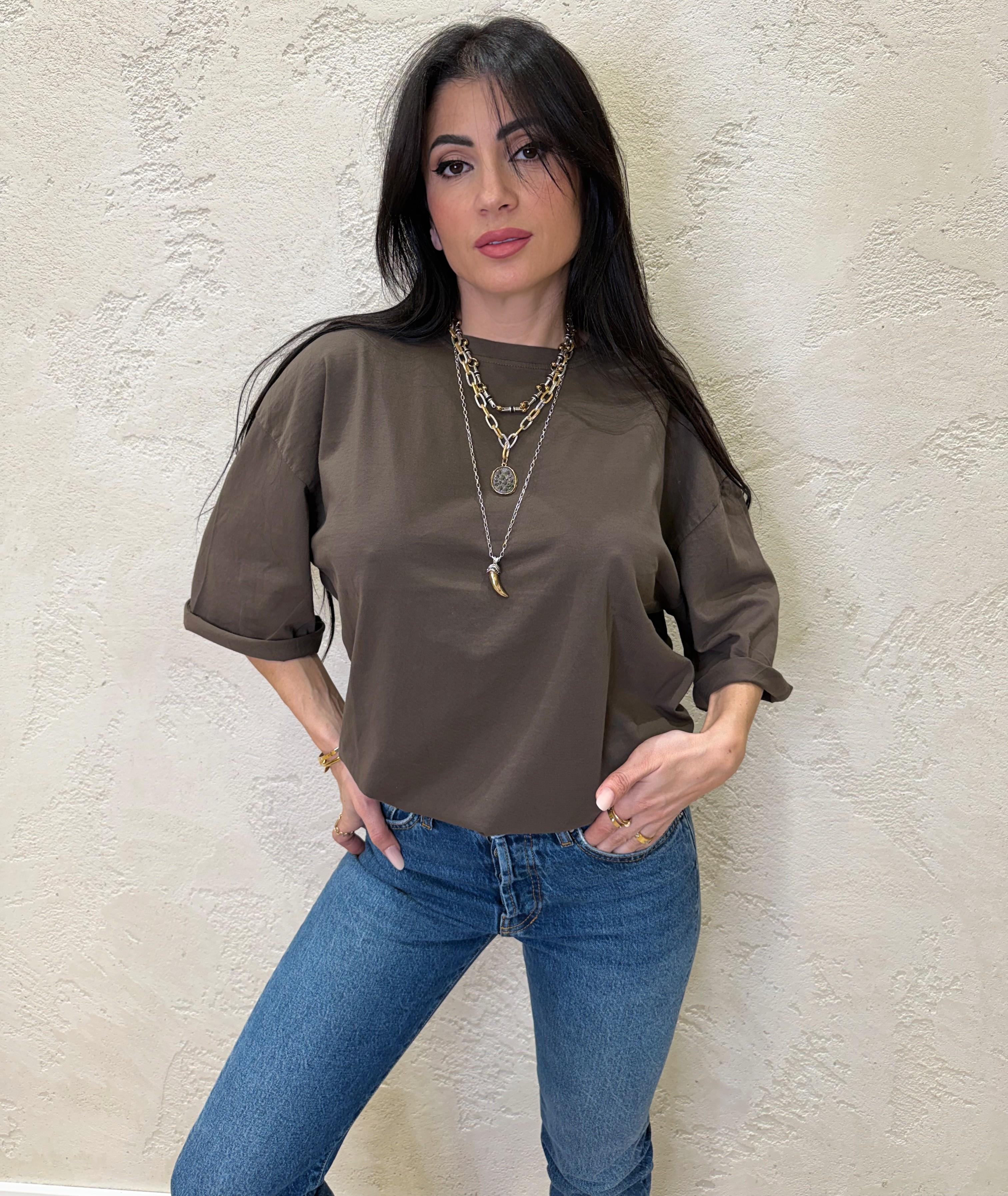 t-shirt over size basica a manica corta 2703 CIOCCOLATO SUSY MIX