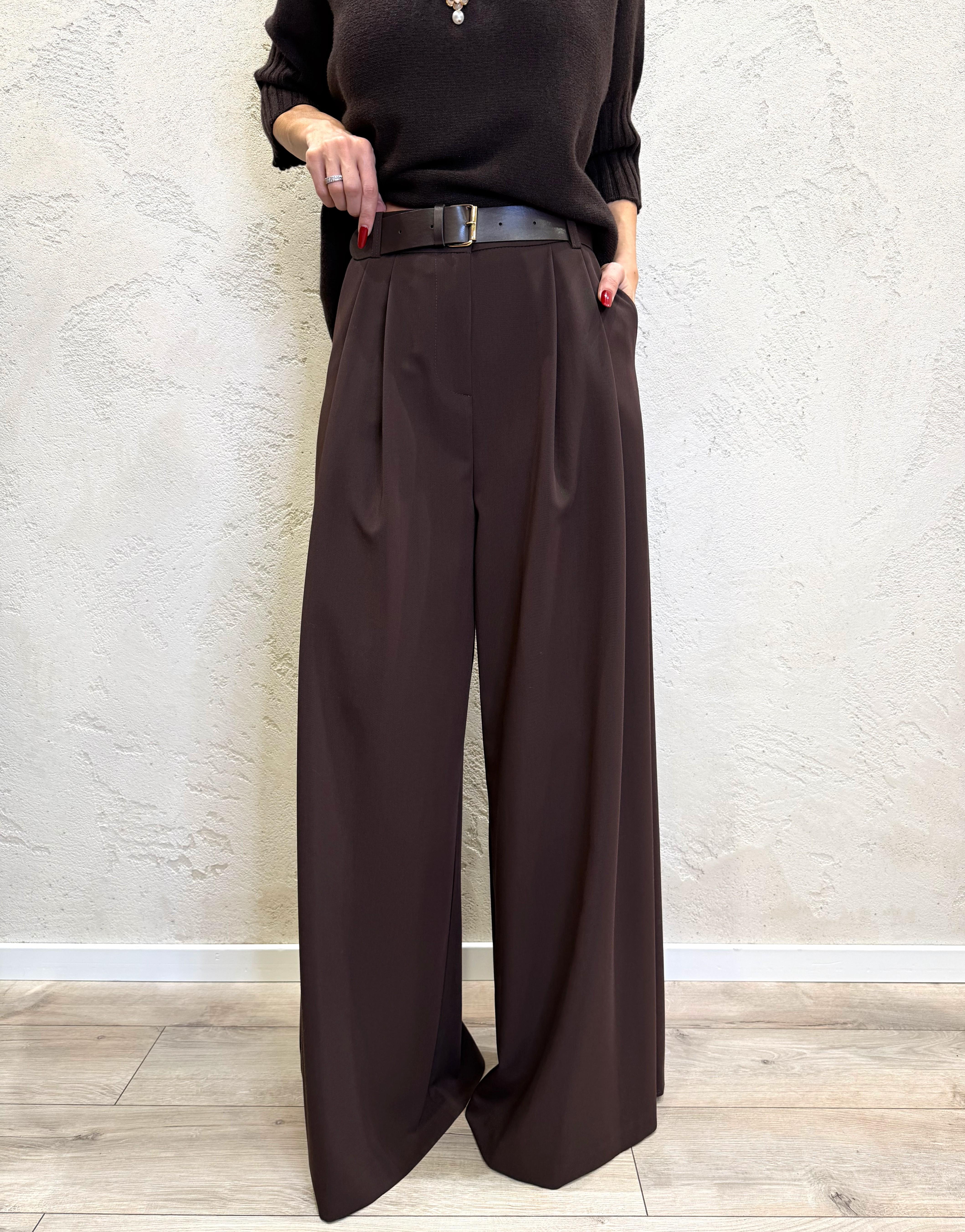 pantaloni palazzo a vita alta con pince P3U0KICM57 MORO IMPERIAL