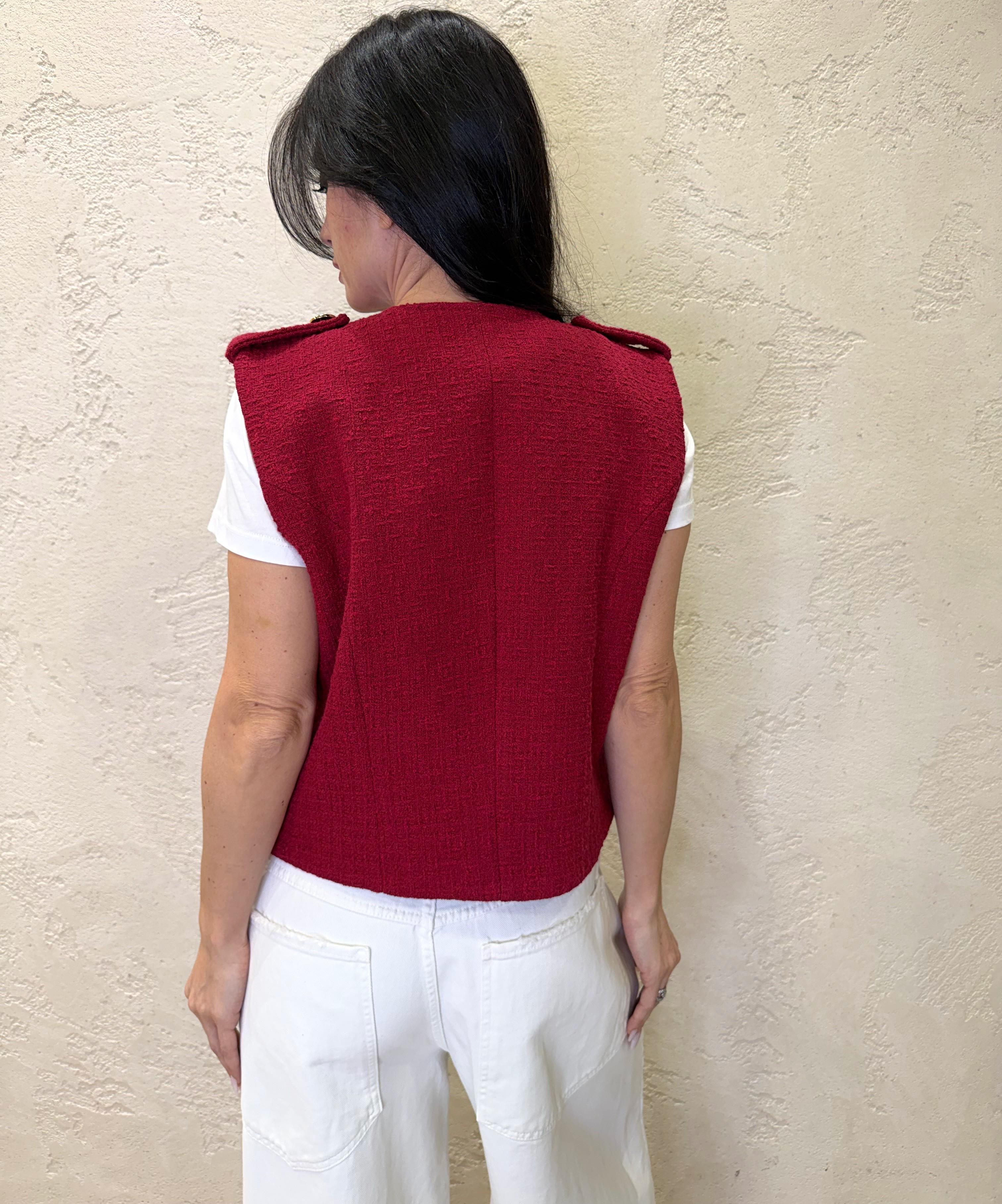 gilet in bouclè con bottoni a contrasto 26D4462 ROSSO TENSIONE IN