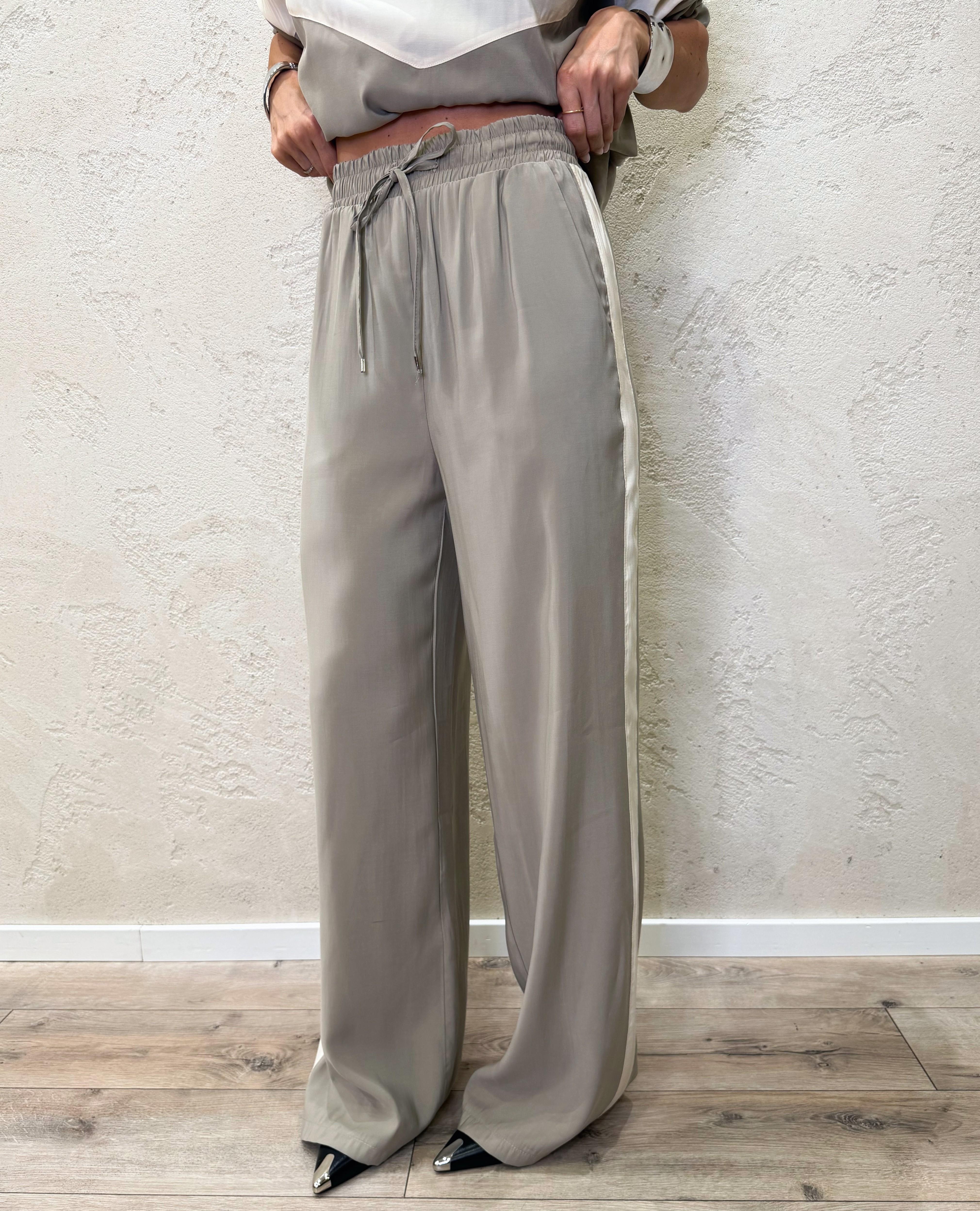 pantaloni laurent modello a palazzo tessuto cupro 26P4584 DESERTO/PANNA TENSIONE IN