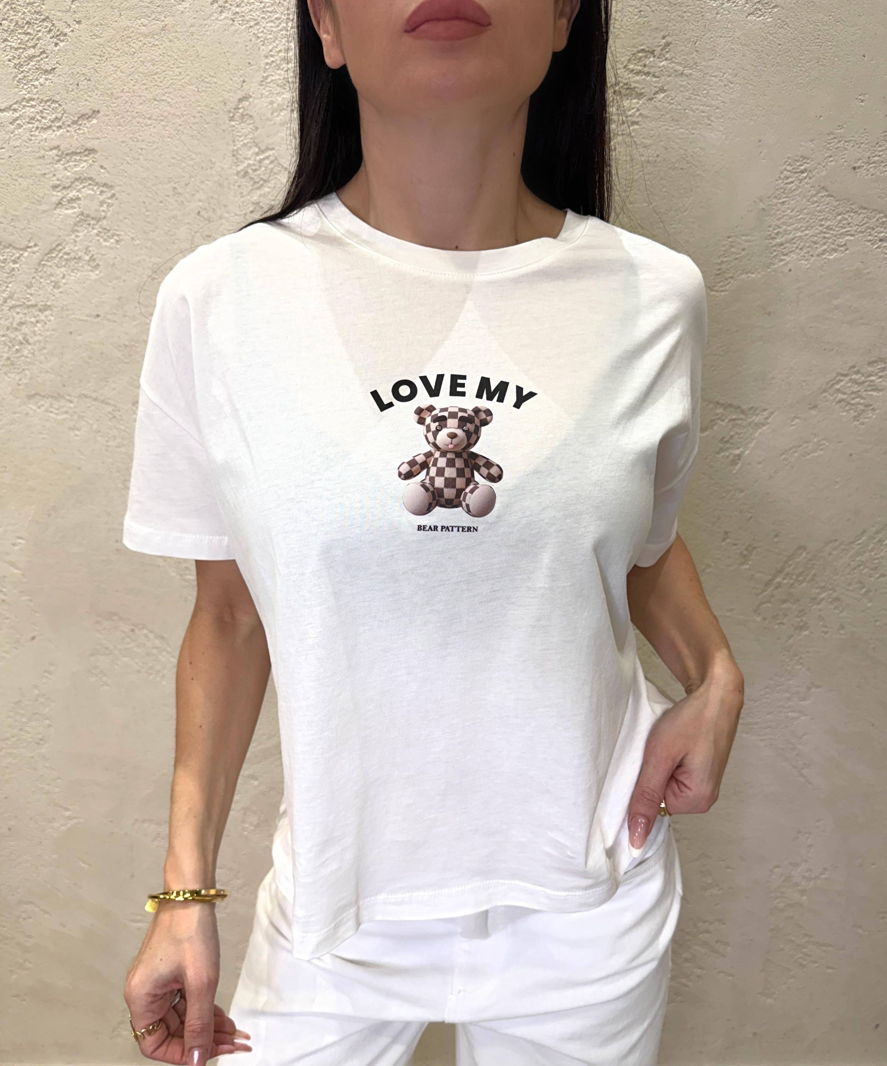 t-shirt a scatoletta con stampa orsetto RAB0021 LATTE VICOLO