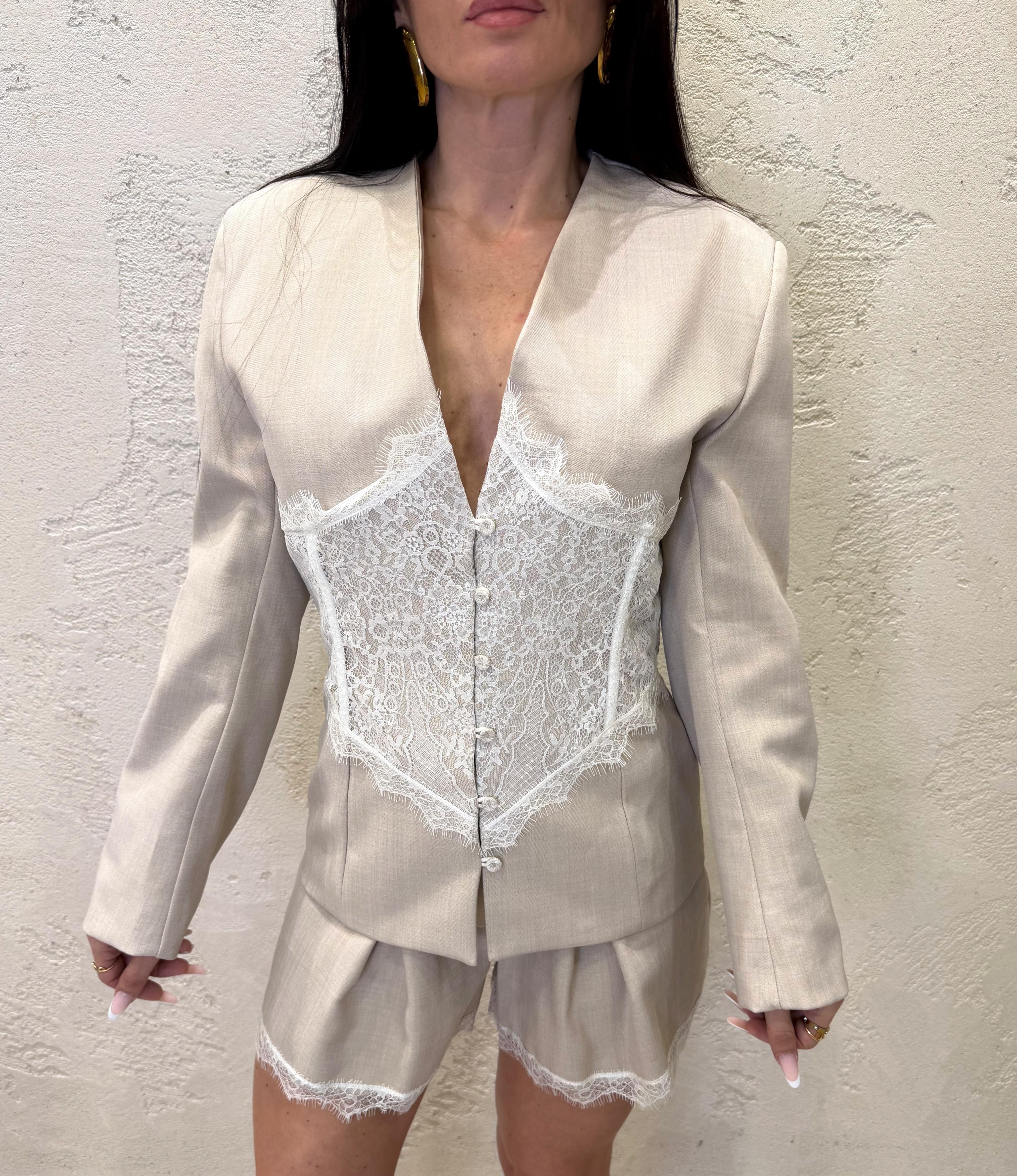 giacca con inserto in pizzo TAB1458 BEIGE VICOLO