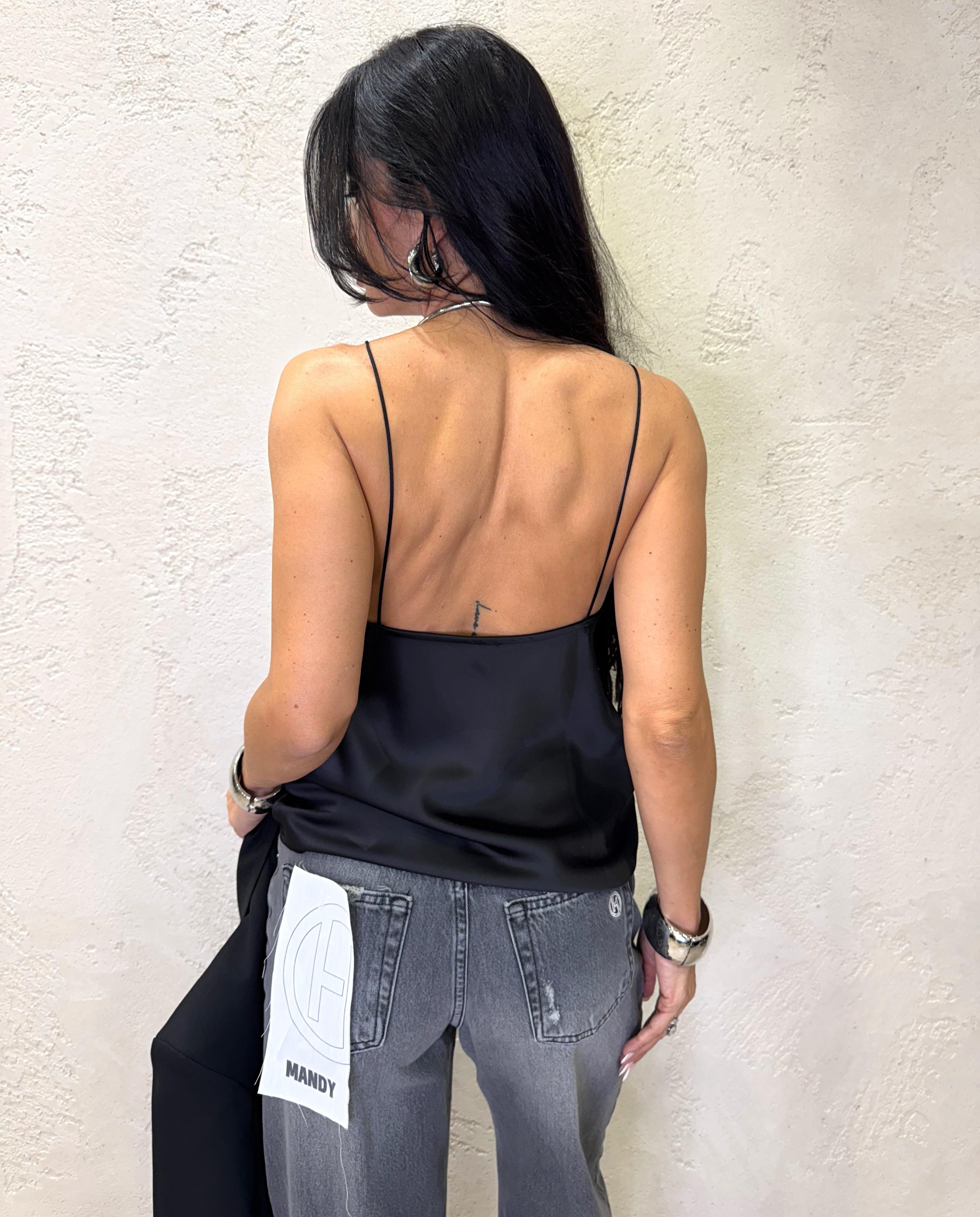 canotta con inserti in pizzo 37528 NERO TENSIONE IN