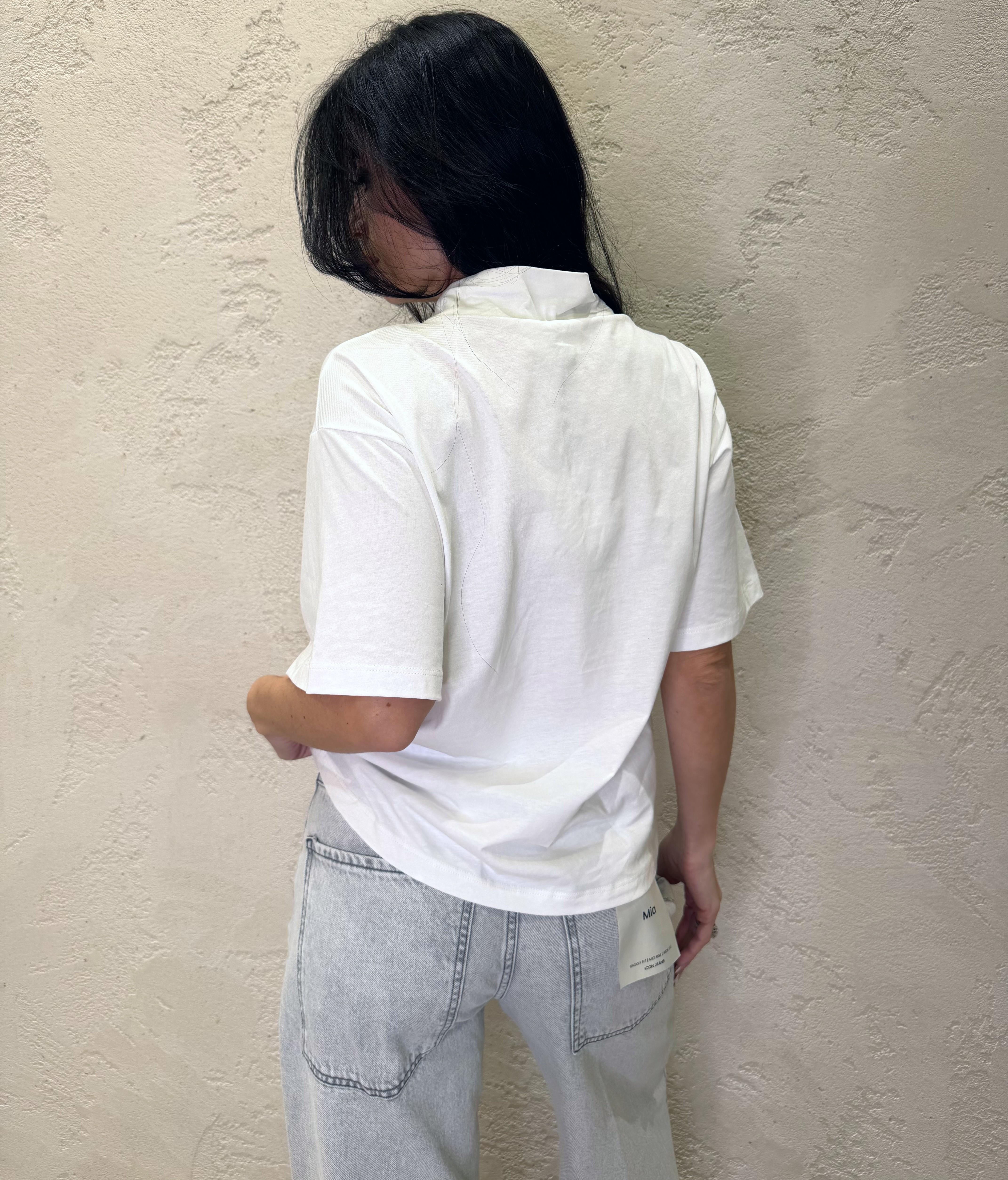 t-shirt a scatoletta con collo a foulard RAB0109 LATTE VICOLO