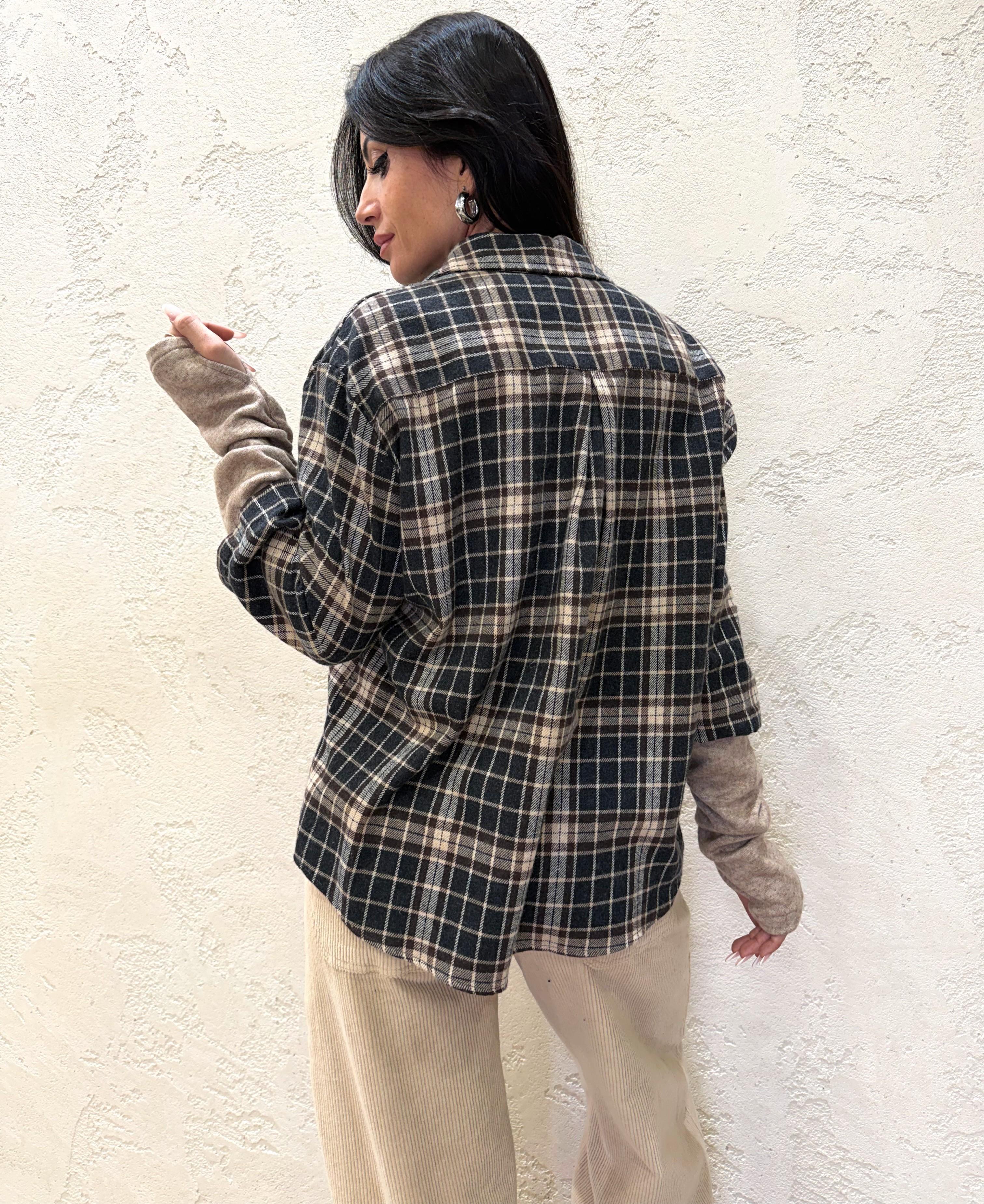 camicia check in flanella con manicotti CMA-P151 BLU/BURRO/MORO HAVEONE