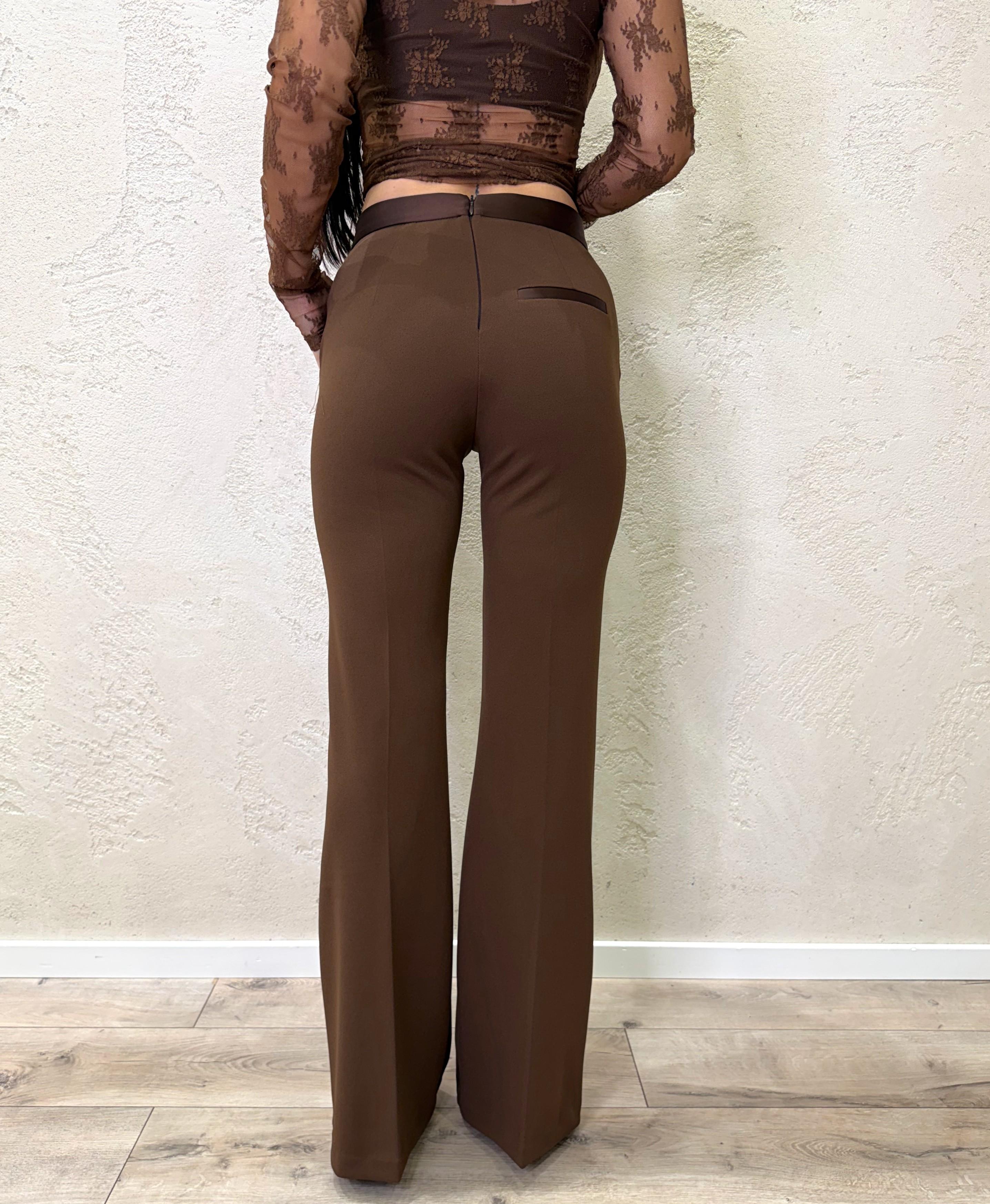 pantalone elgante a zampa in crepe elasticizzato P3E9LAW CACAO IMPERIAL