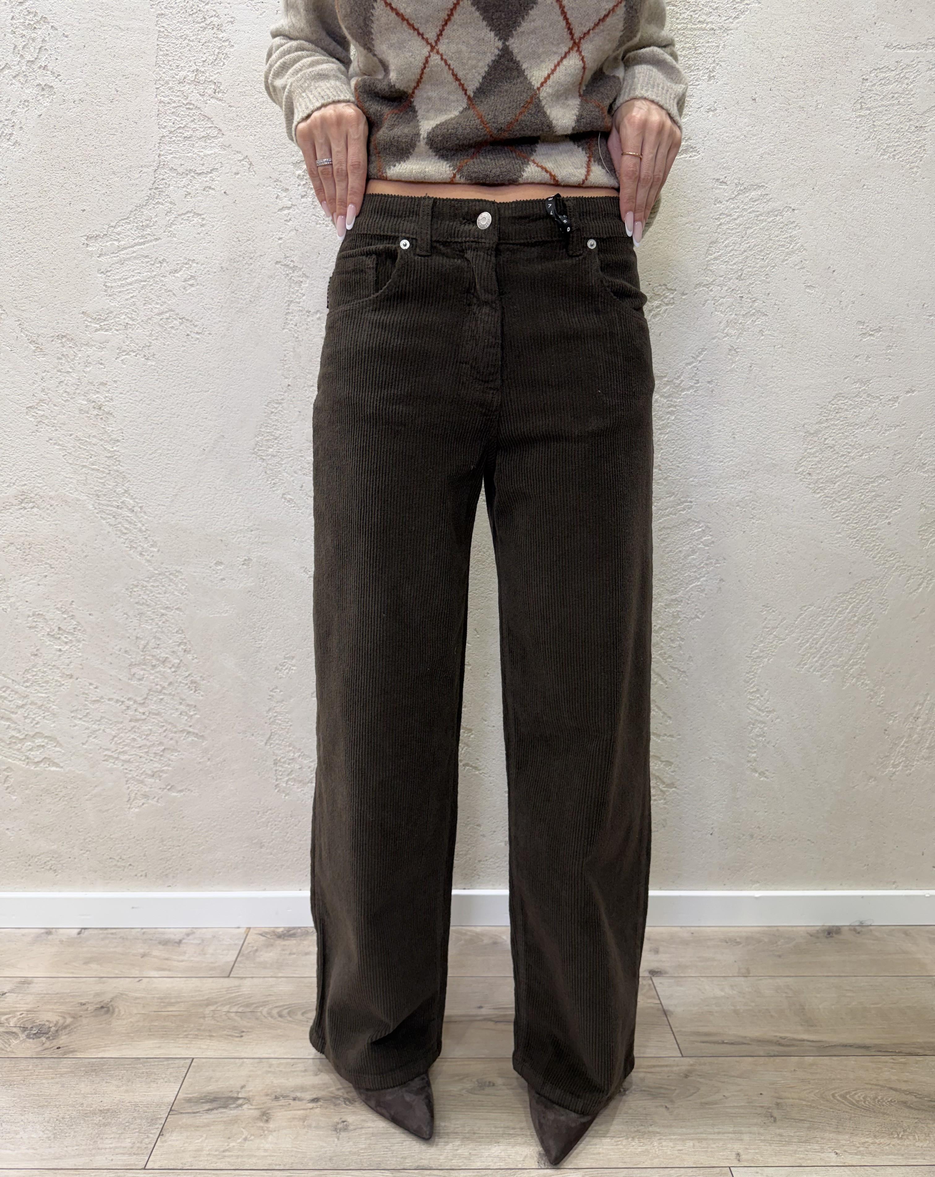 pantaloni a gamba dritta in velluto a costine PLS-P238 MORO HAVEONE