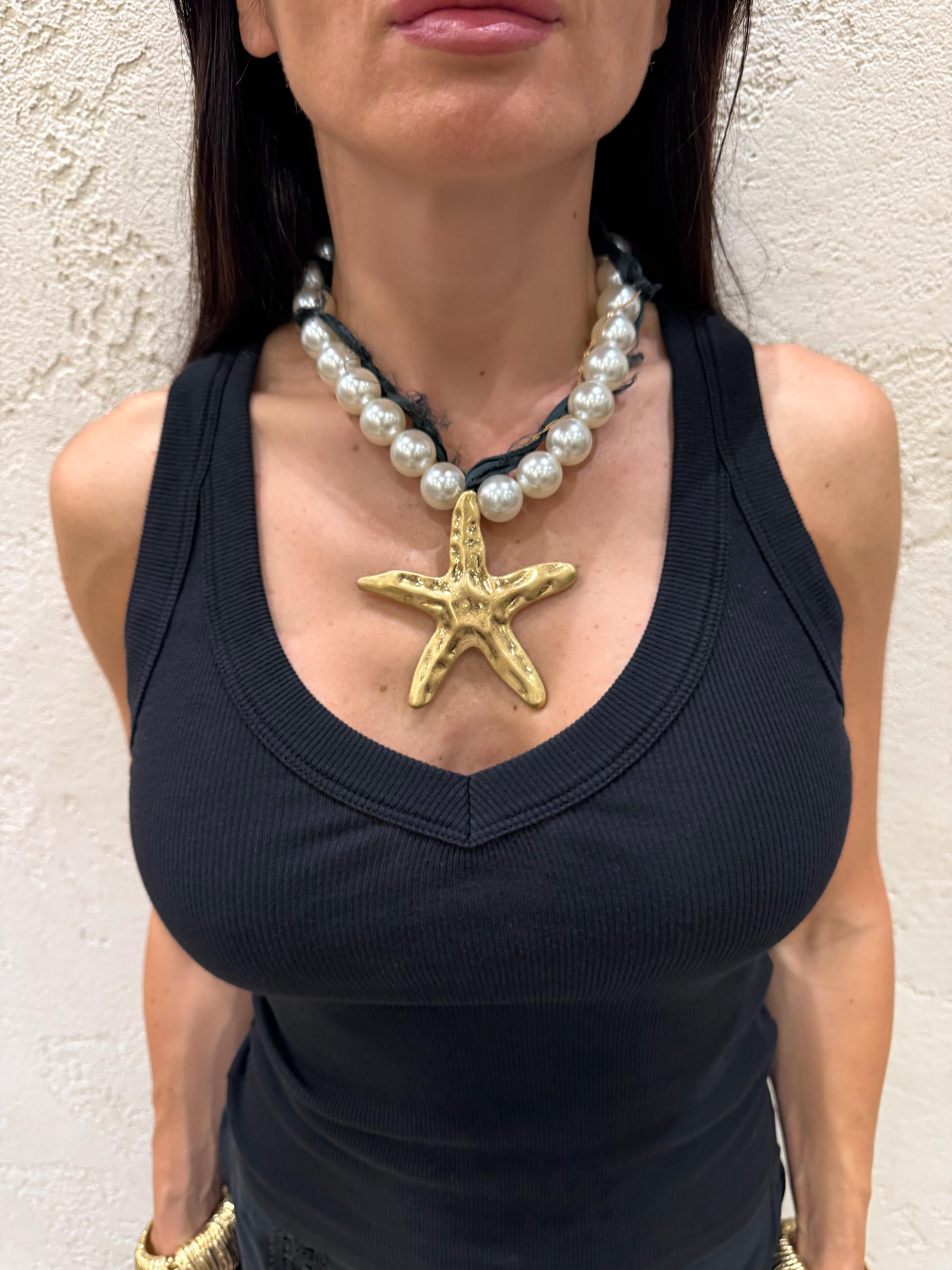 collana stella marina con perle COLSTELLAPERLE ORO/NERO ELEVI