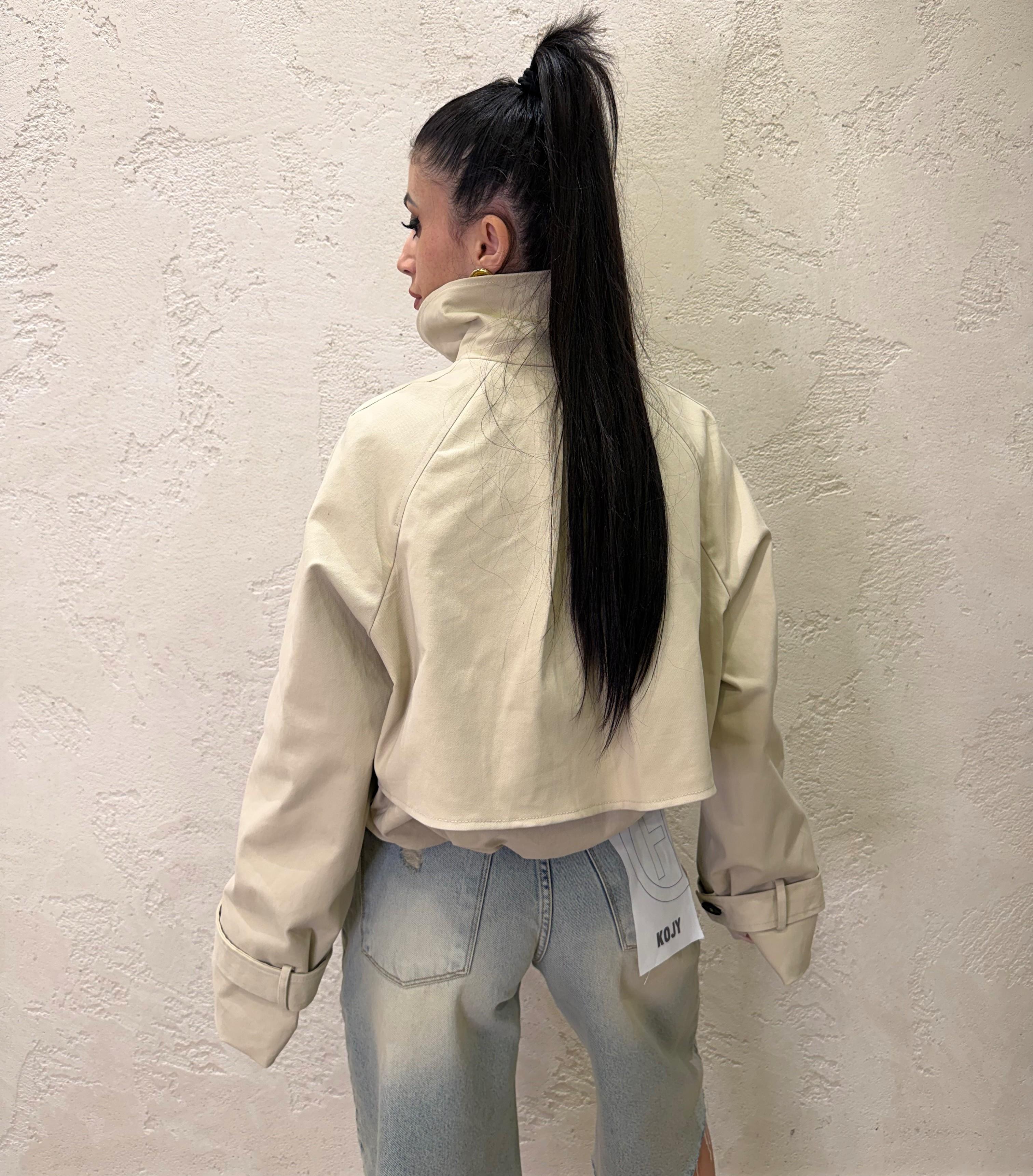 trench a bomber corto con chiusura asimmetrica KNO-Q051 BEIGE HAVEONE