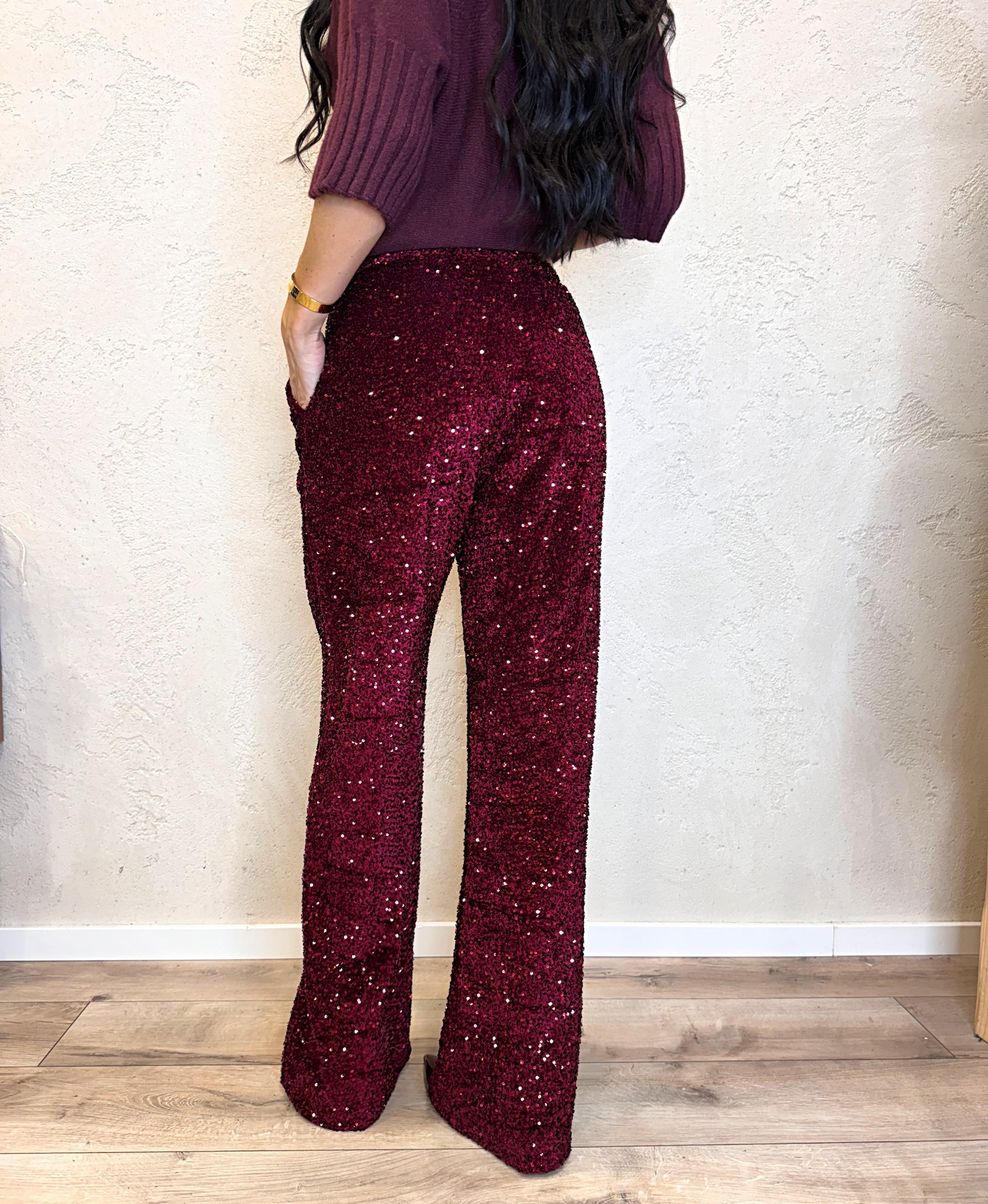 pantalone in pailettes con fondo in ciniglia P5S8IWZ BORDEAUX IMPERIAL