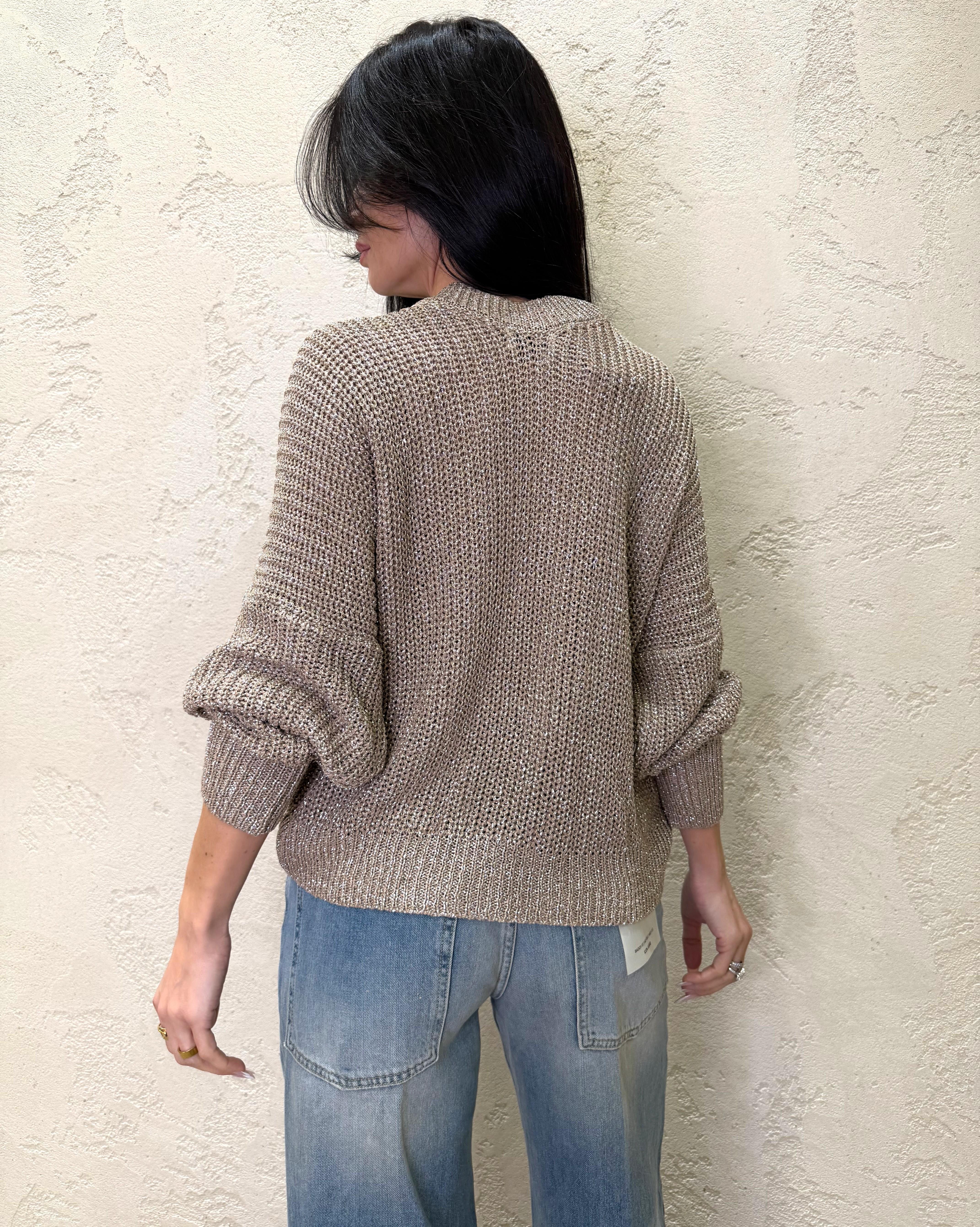 pull cut out in lurex con scollo a v W5018 BEIGE SUSY MIX