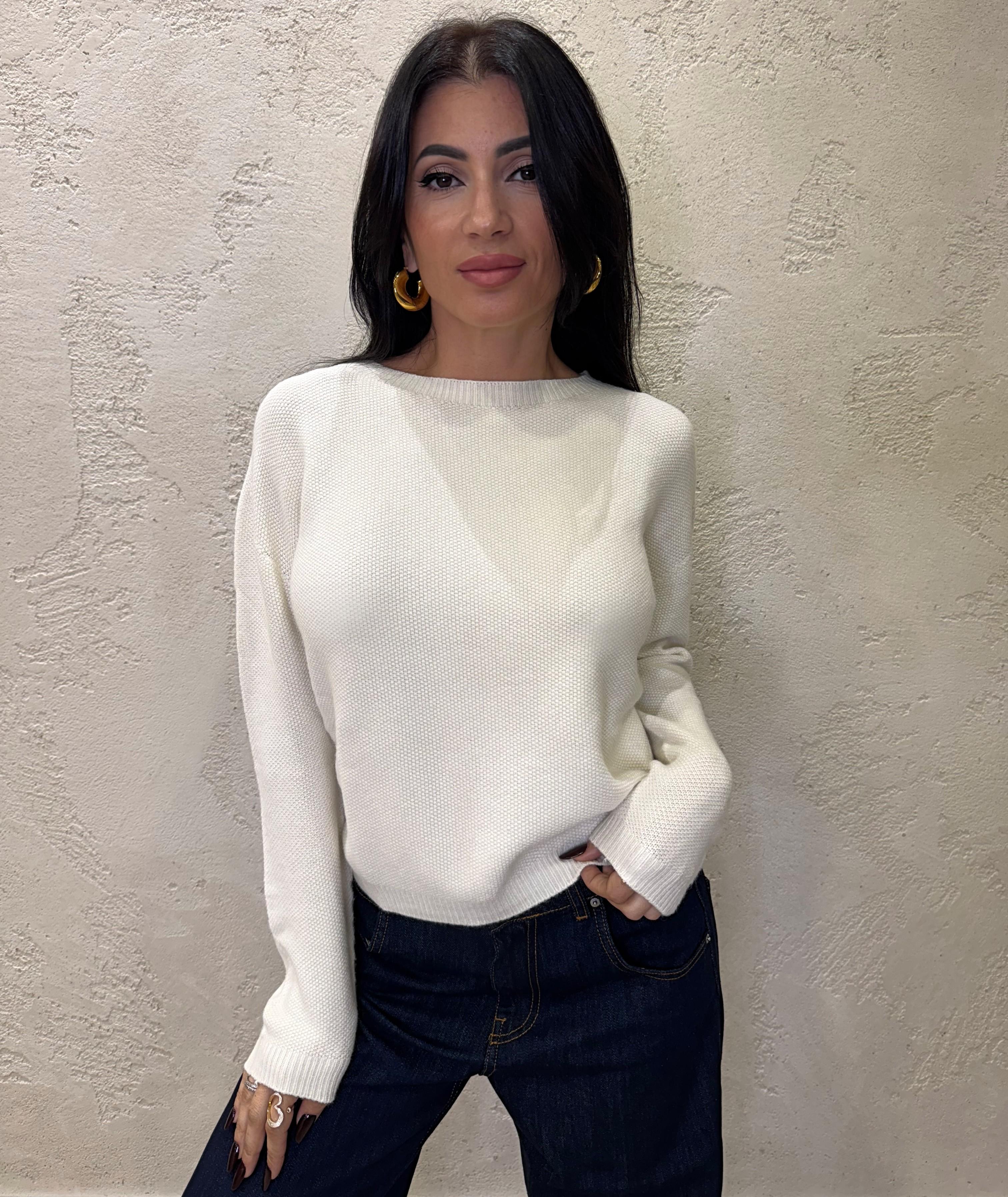 maglia girocollo a punto riso 78172J CREMA SUSY MIX