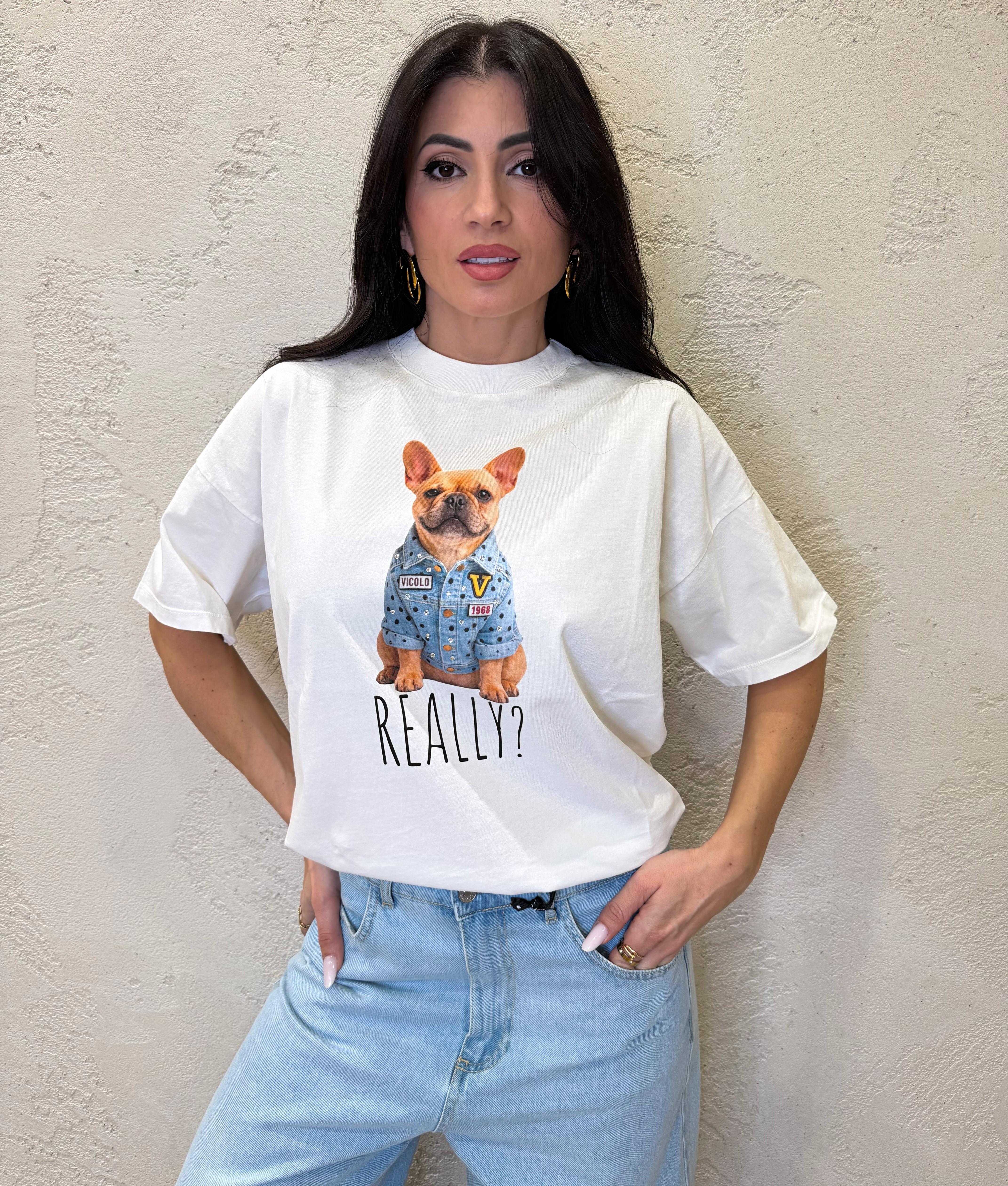 t-shirt bulldog francese RAB0562 PANNA VICOLO