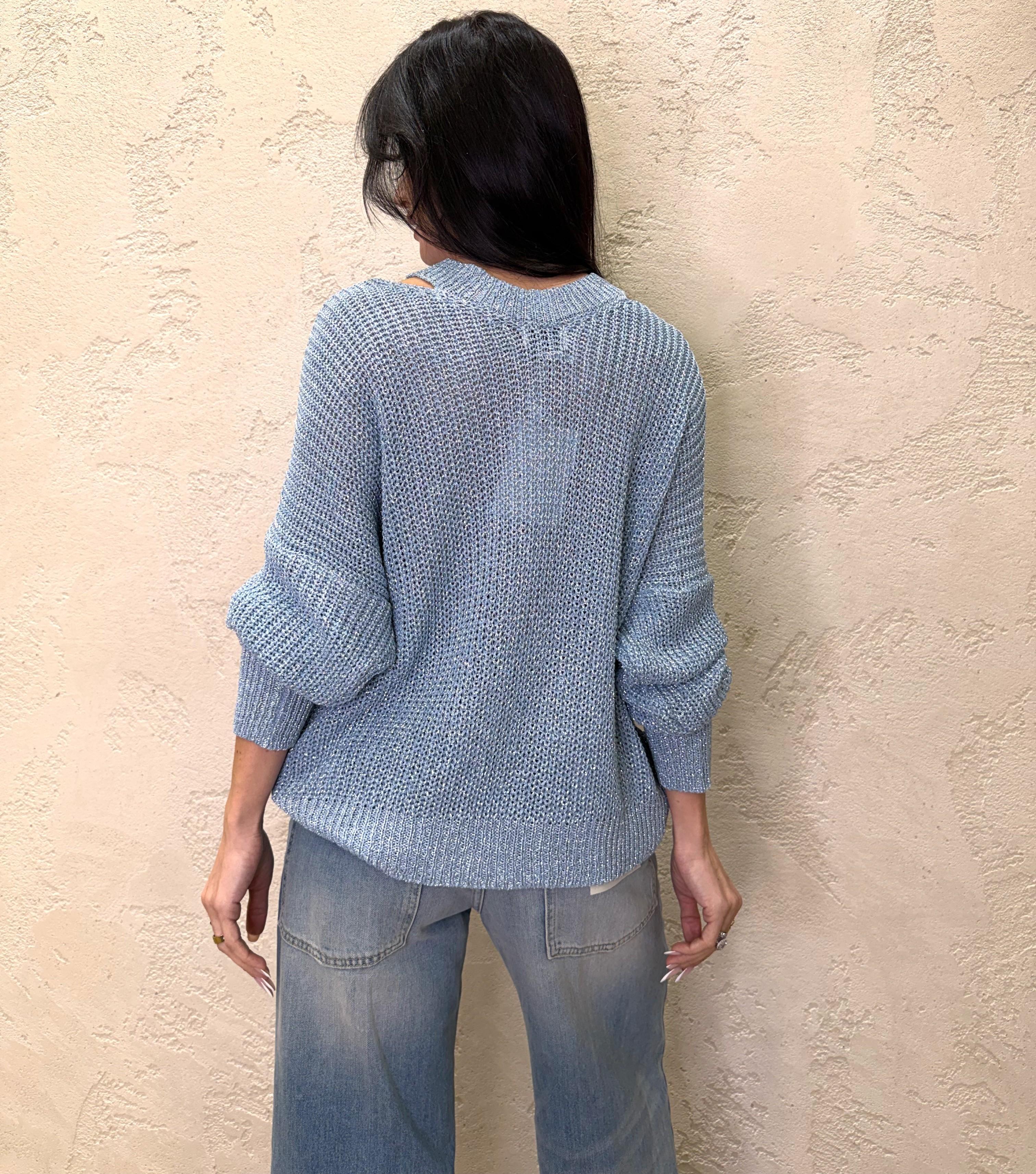 pull cut out in lurex con scollo a v W5018 CELESTE SUSY MIX