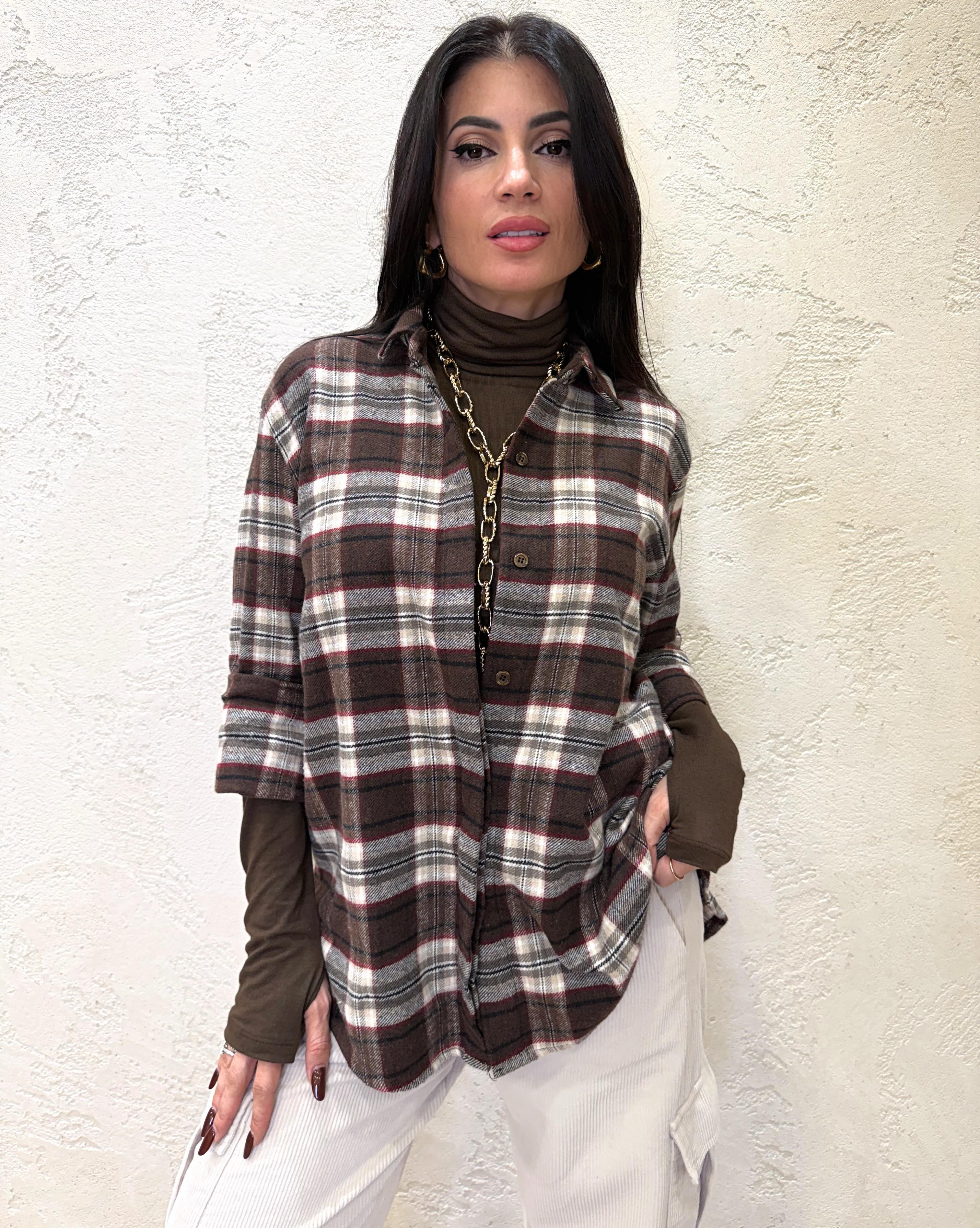 camicia check in flanella CJK-P136 MORO/BORDEAUX HAVEONE