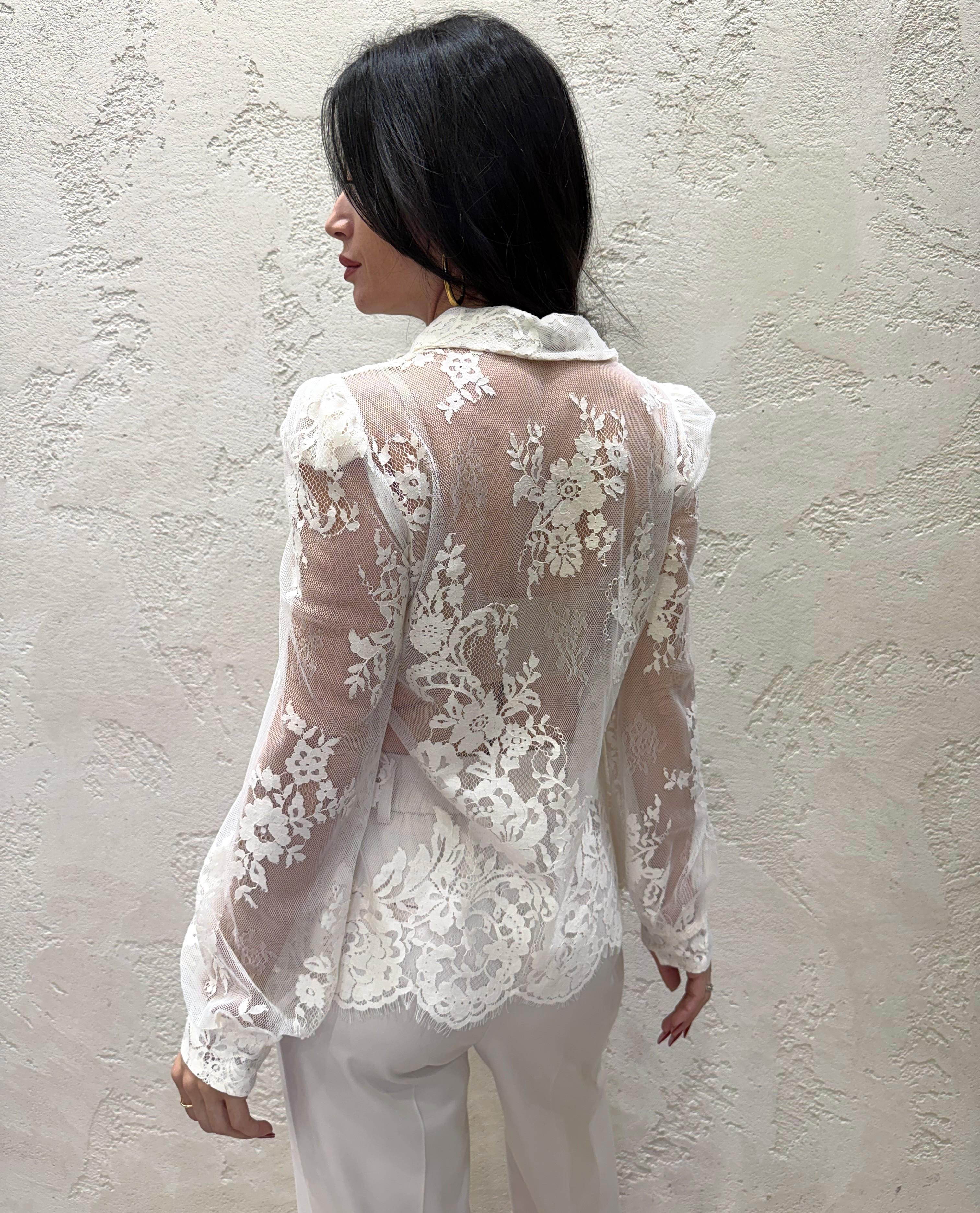 camicia inppizzo con dettaglio rouge W25CC22 NATURALE MOTEL