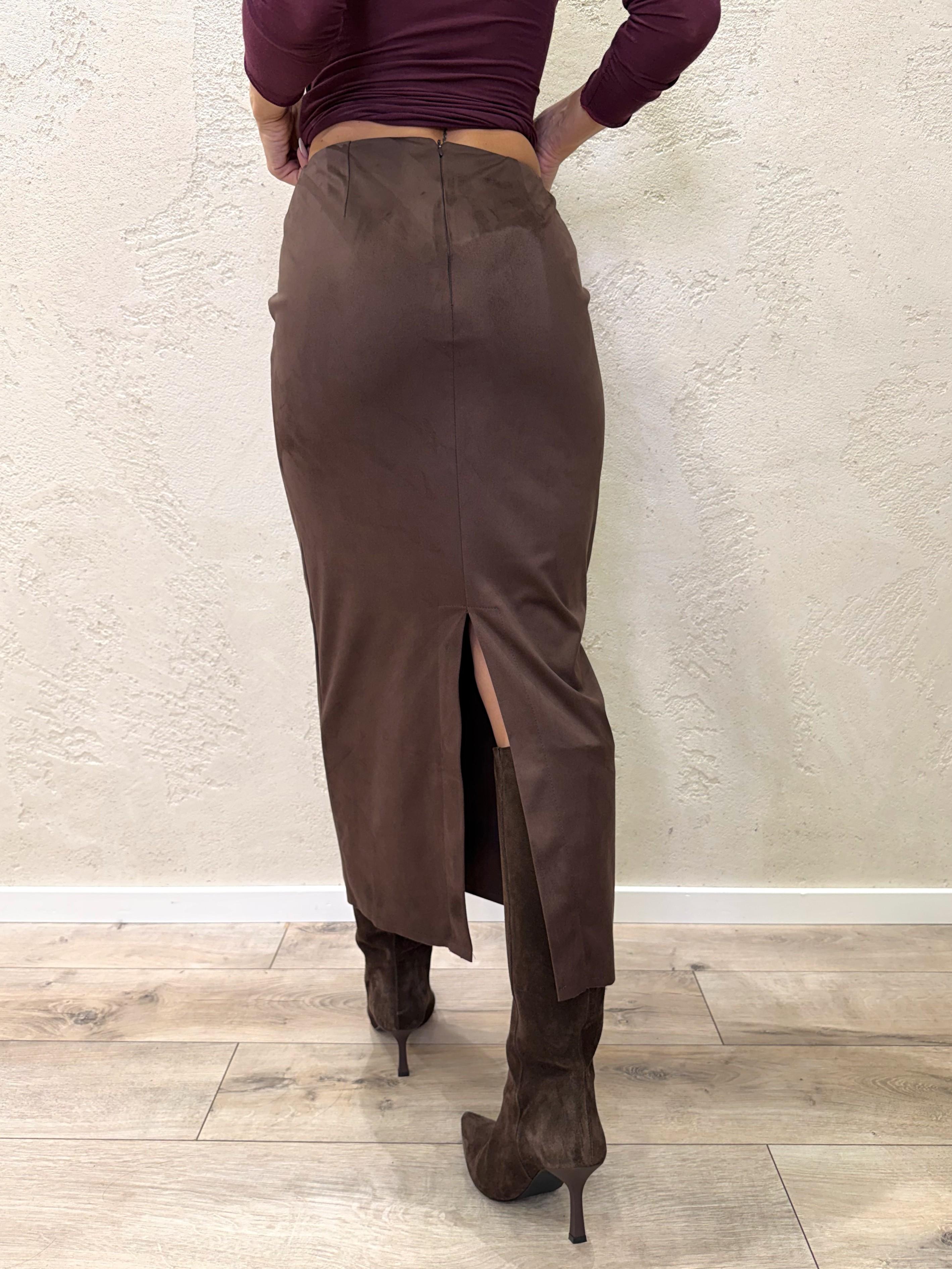 Gonna longuette scamosciata SK864Z69 MORO SUSY MIX