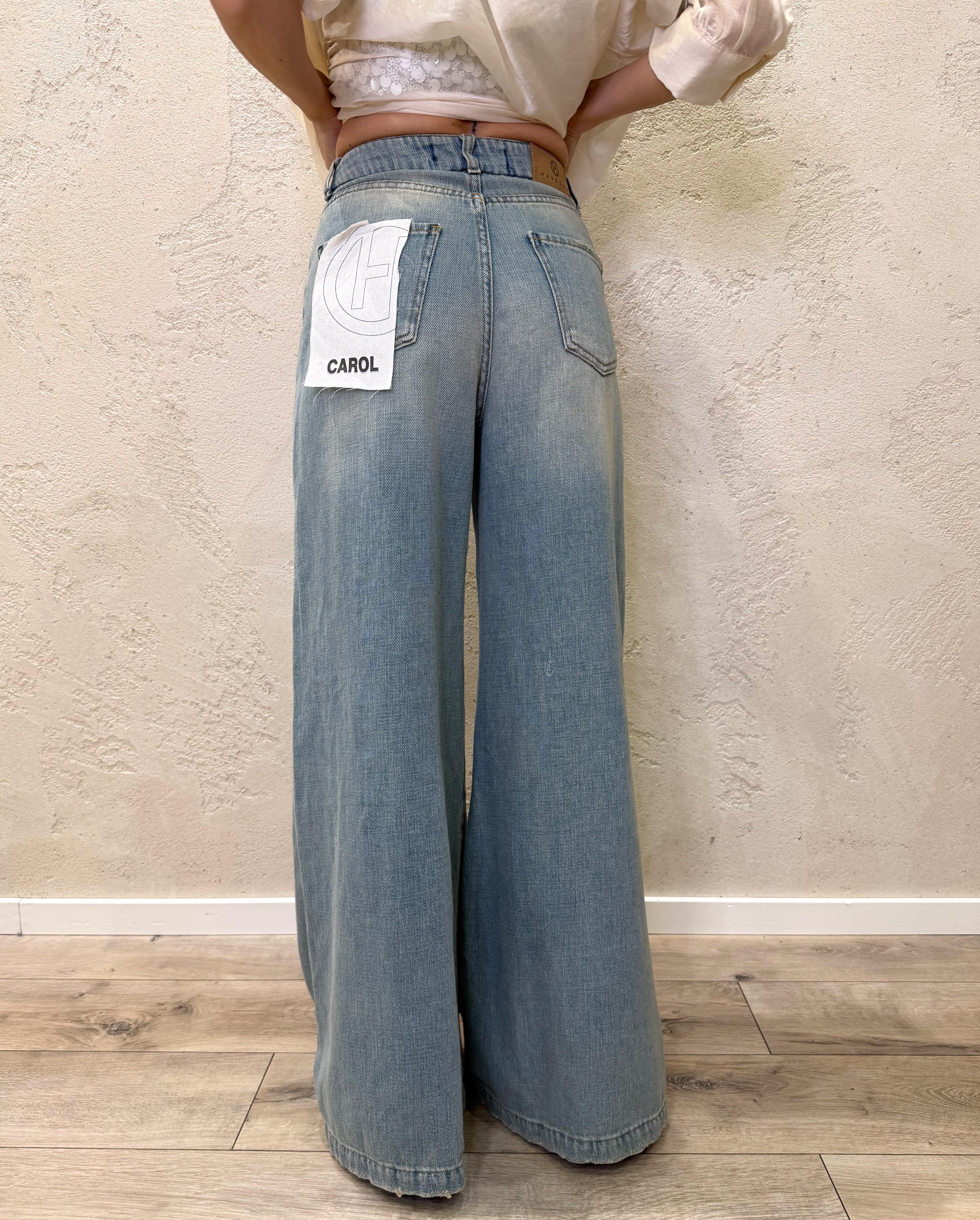 jeans modello carol wide leg con micro rotture PLS-Q218 DENIM BLU HAVEONE