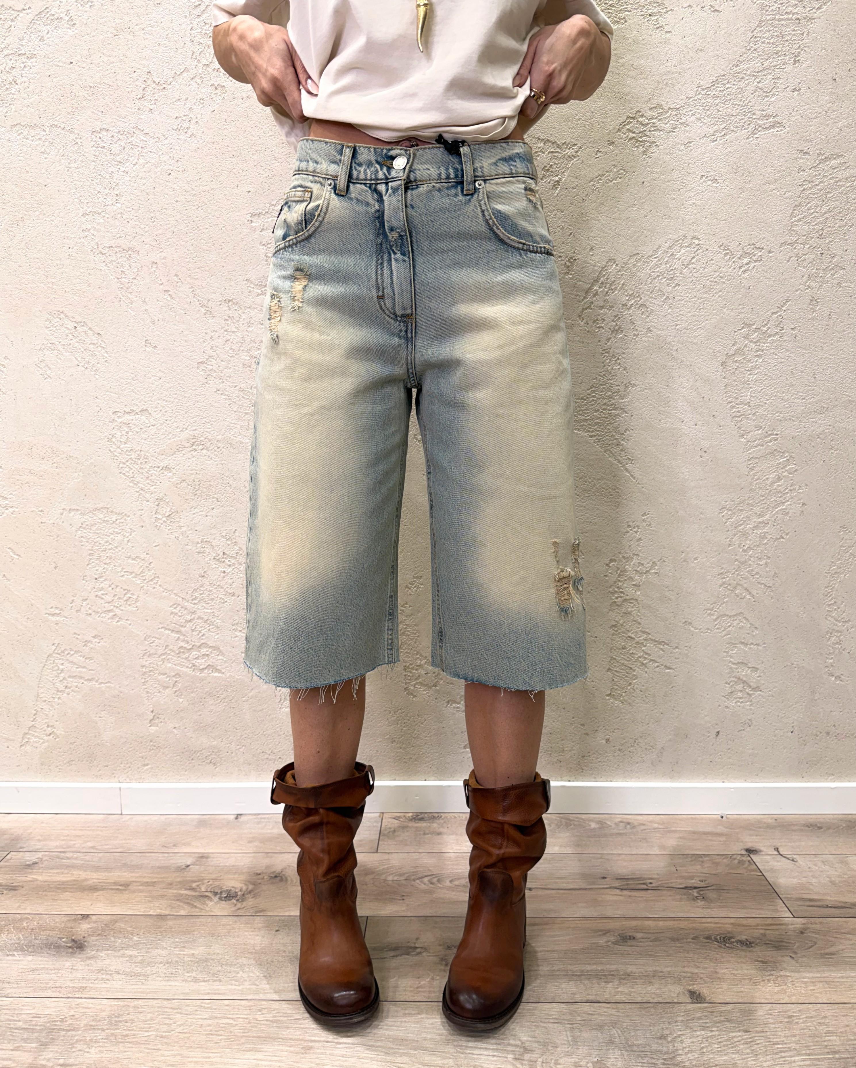 maxi bermuda in tela ferma modello koji effetto vintage con rotture PLS-Q032 DENIM BLU HAVEONE