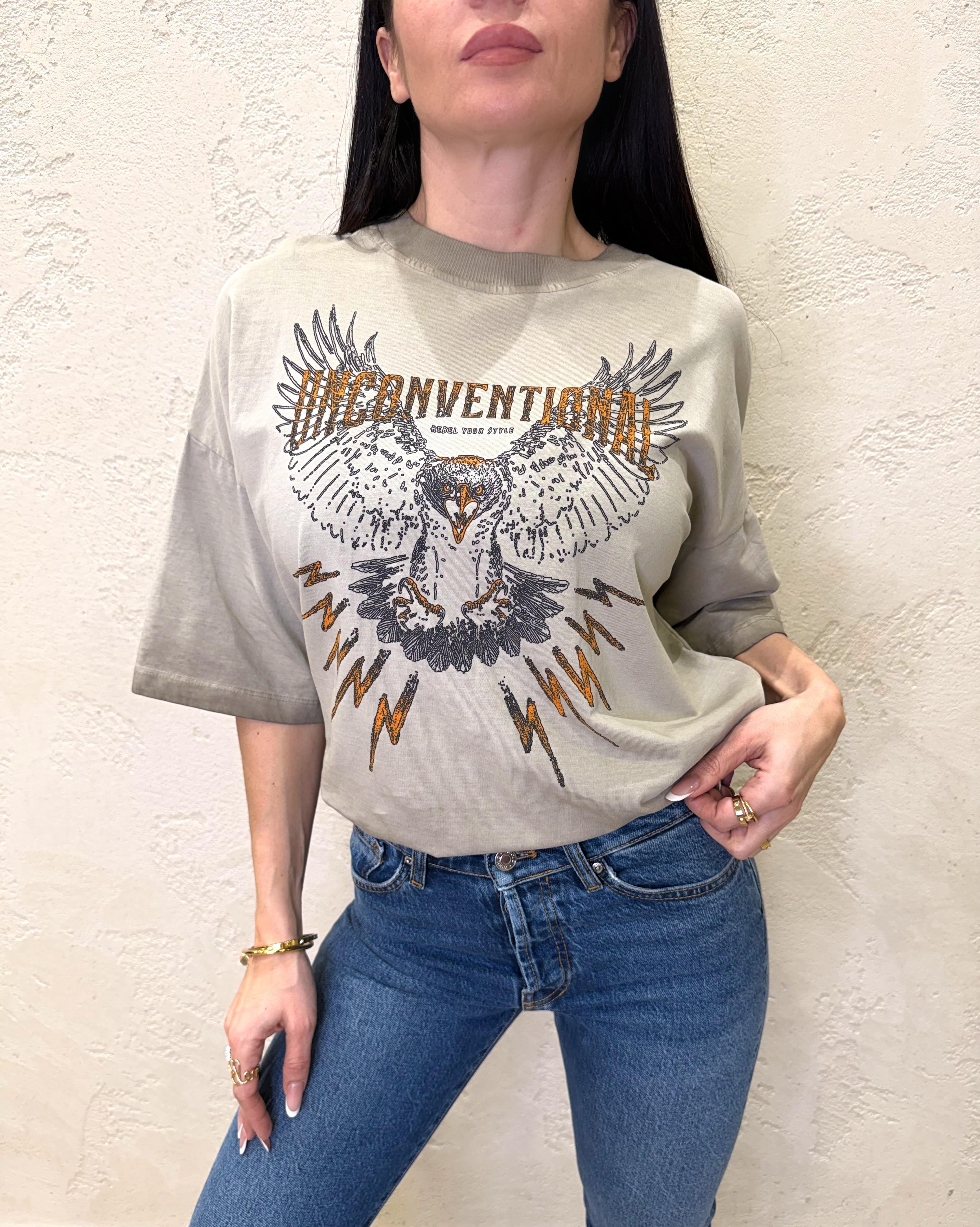 t-shirt stone washed con stampa aquila FFW-Q008 FANGO HAVEONE