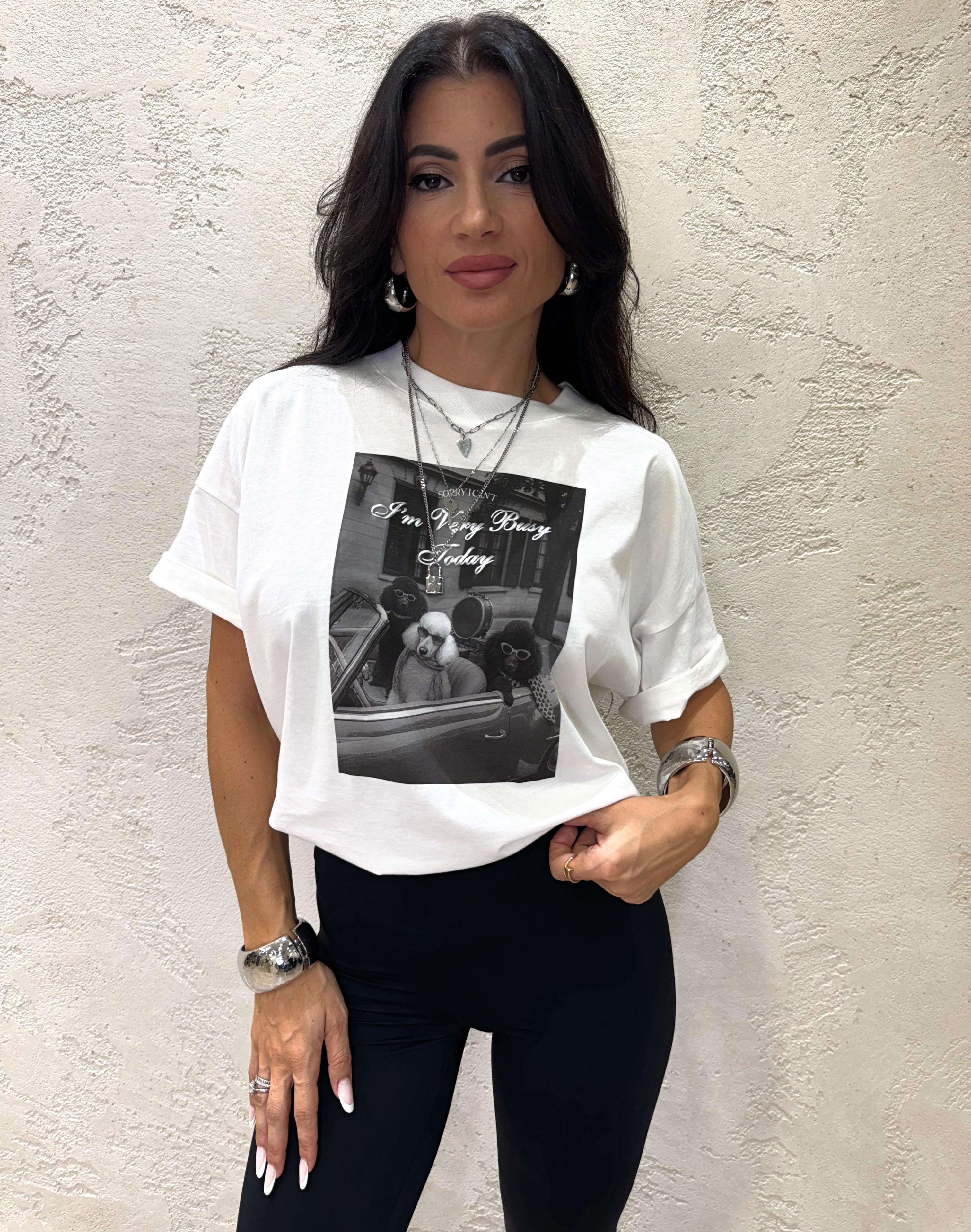 t-shirt over con stampa barboncini RF0216 BIANCO VICOLO