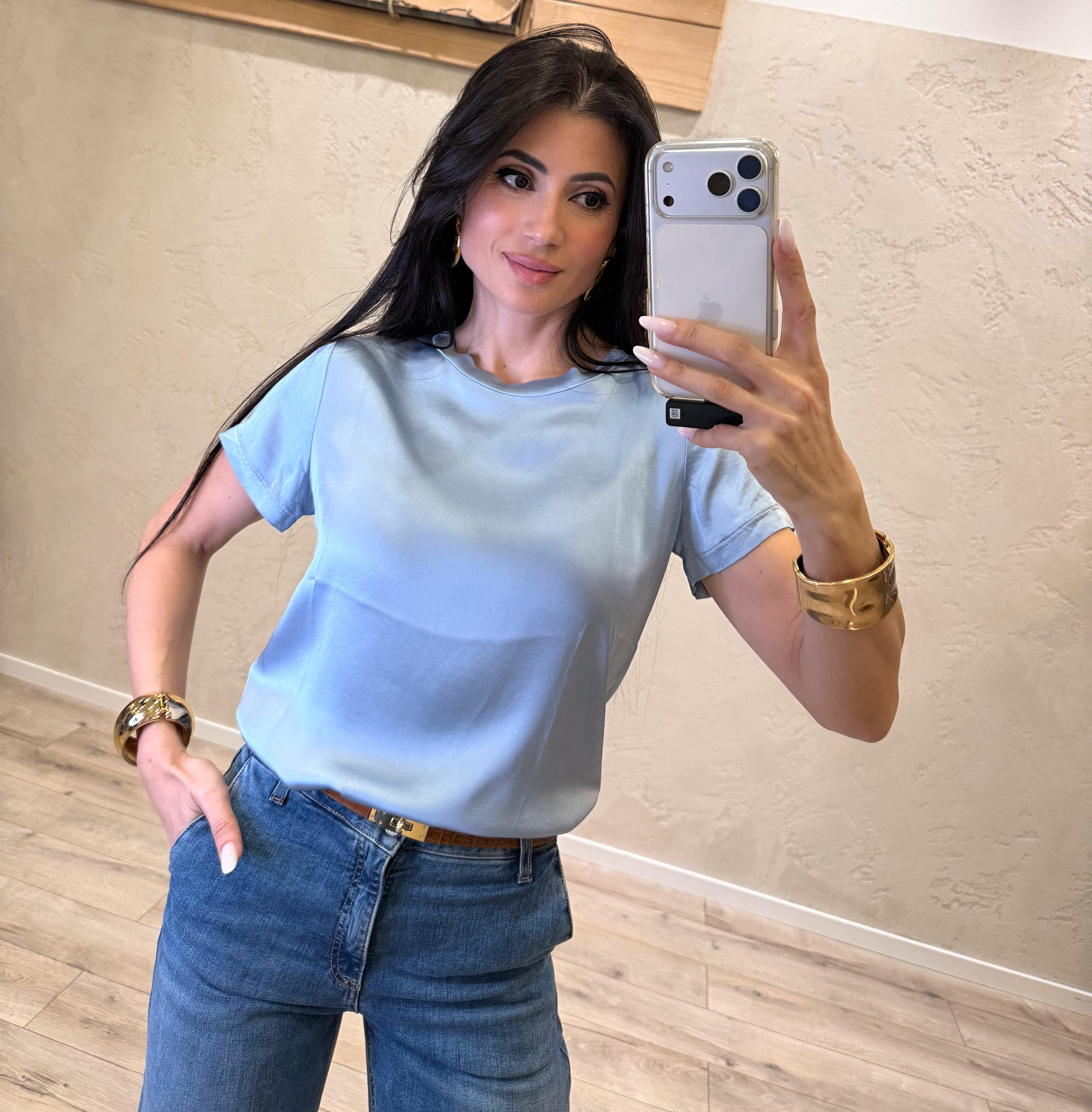 Blusa elasticizzata in satin 26FA705BU CIELO SUSY MIX
