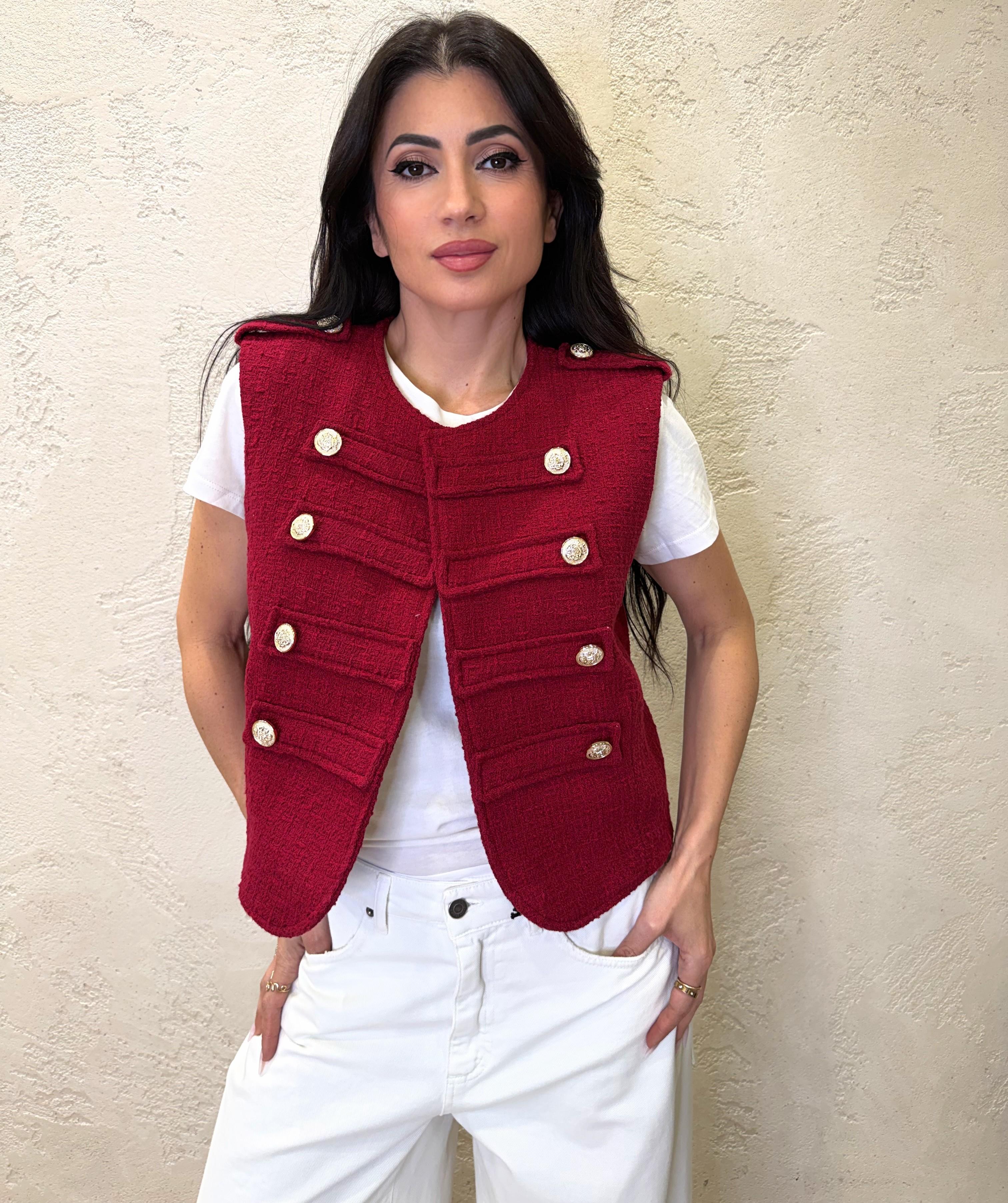 gilet in bouclè con bottoni a contrasto 26D4462 ROSSO TENSIONE IN