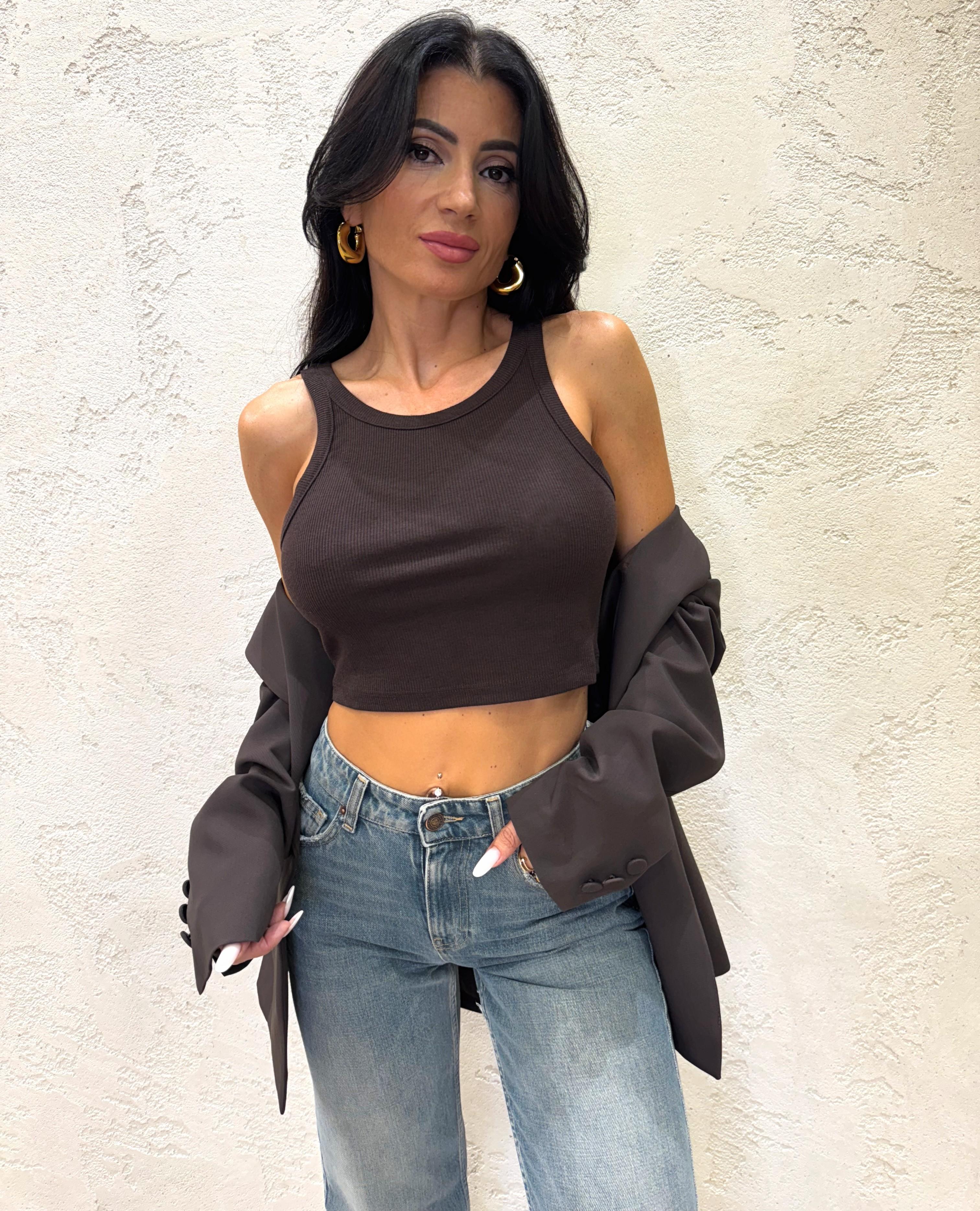 crop top con scollo a vogatore UF0066 MORO VICOLO