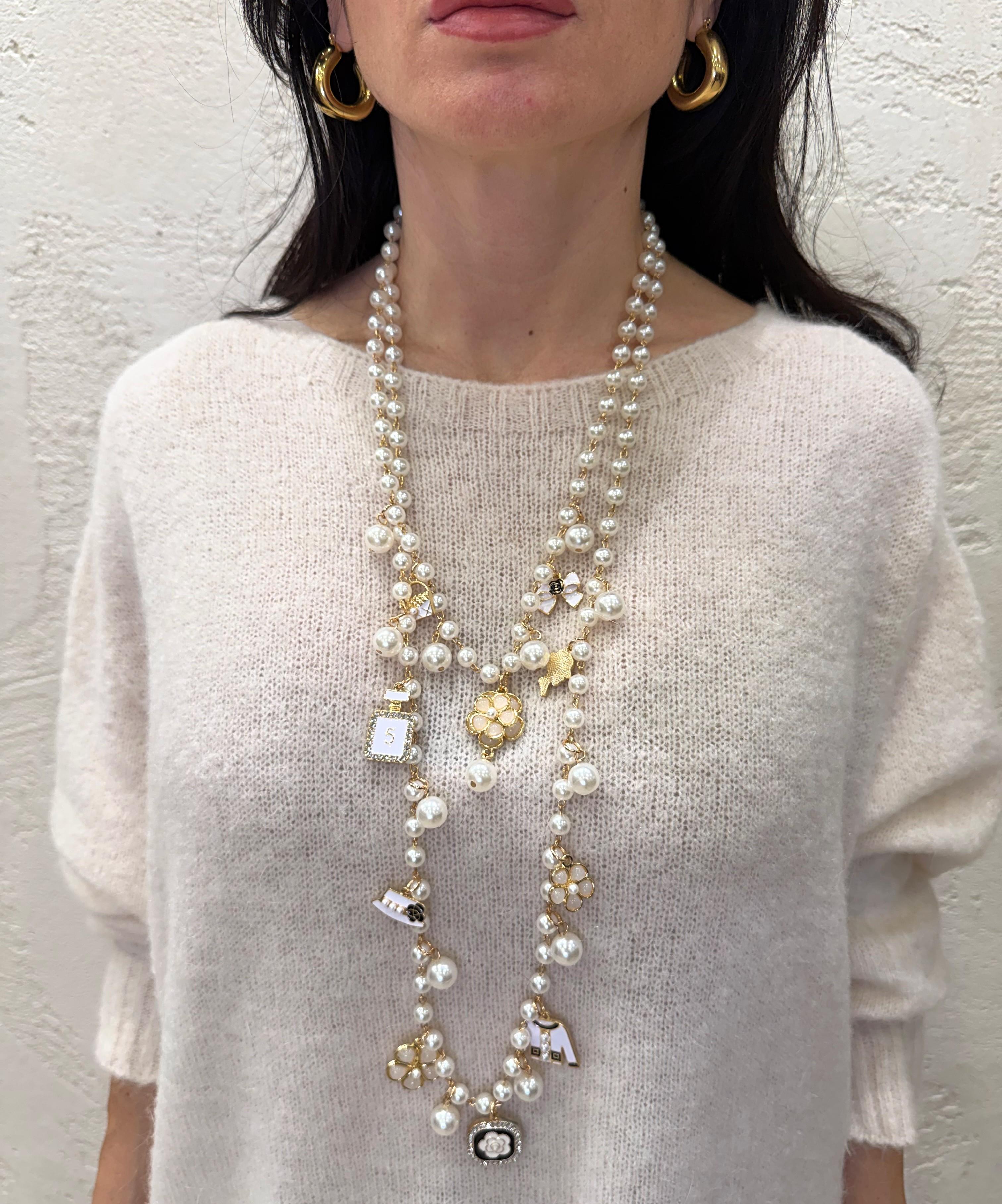 collana in perle doppia con charm COLCHAN BIANCO ELEVI