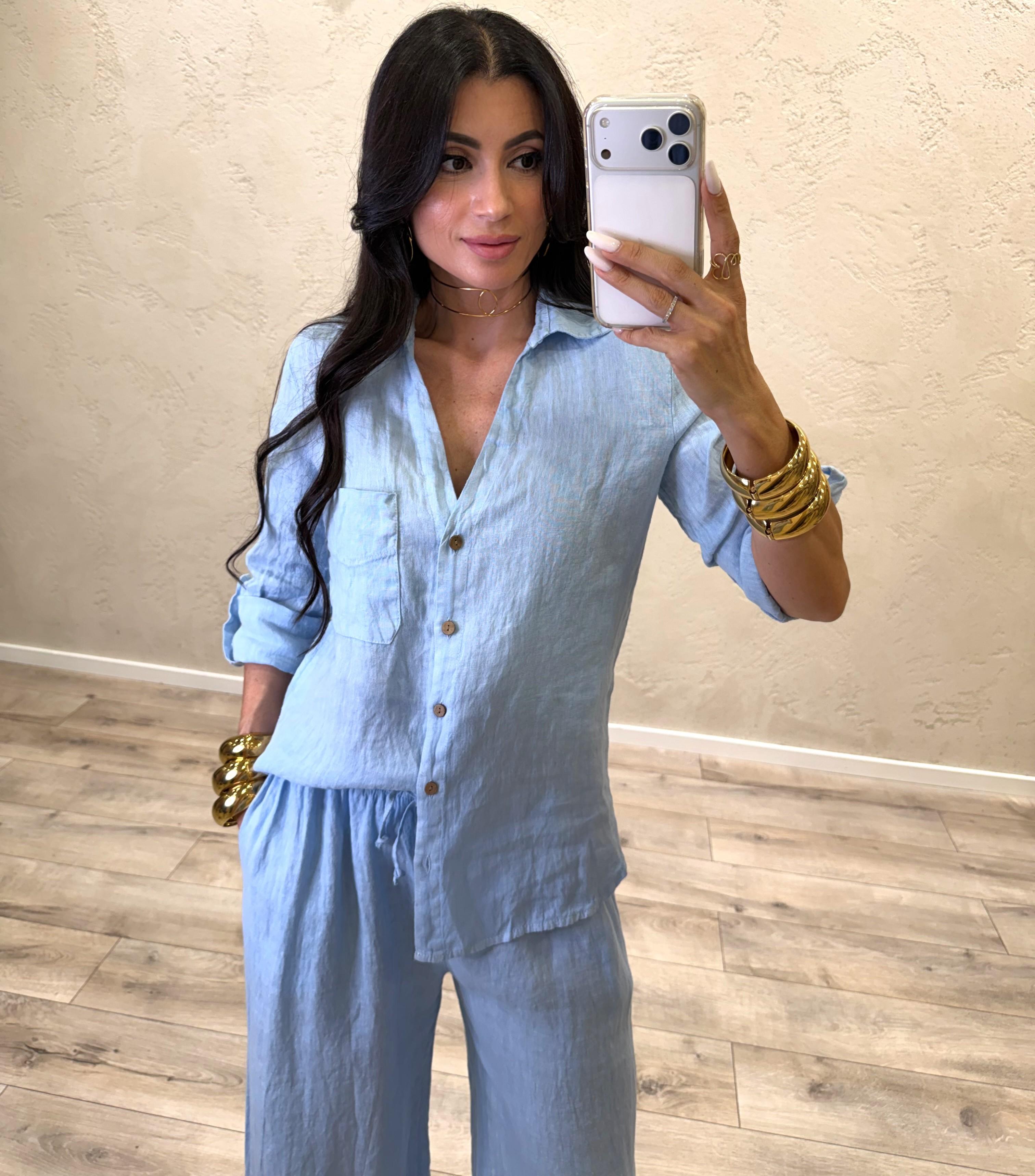 camicia "ARIA" 100% lino H4874 CIELO ELEVI