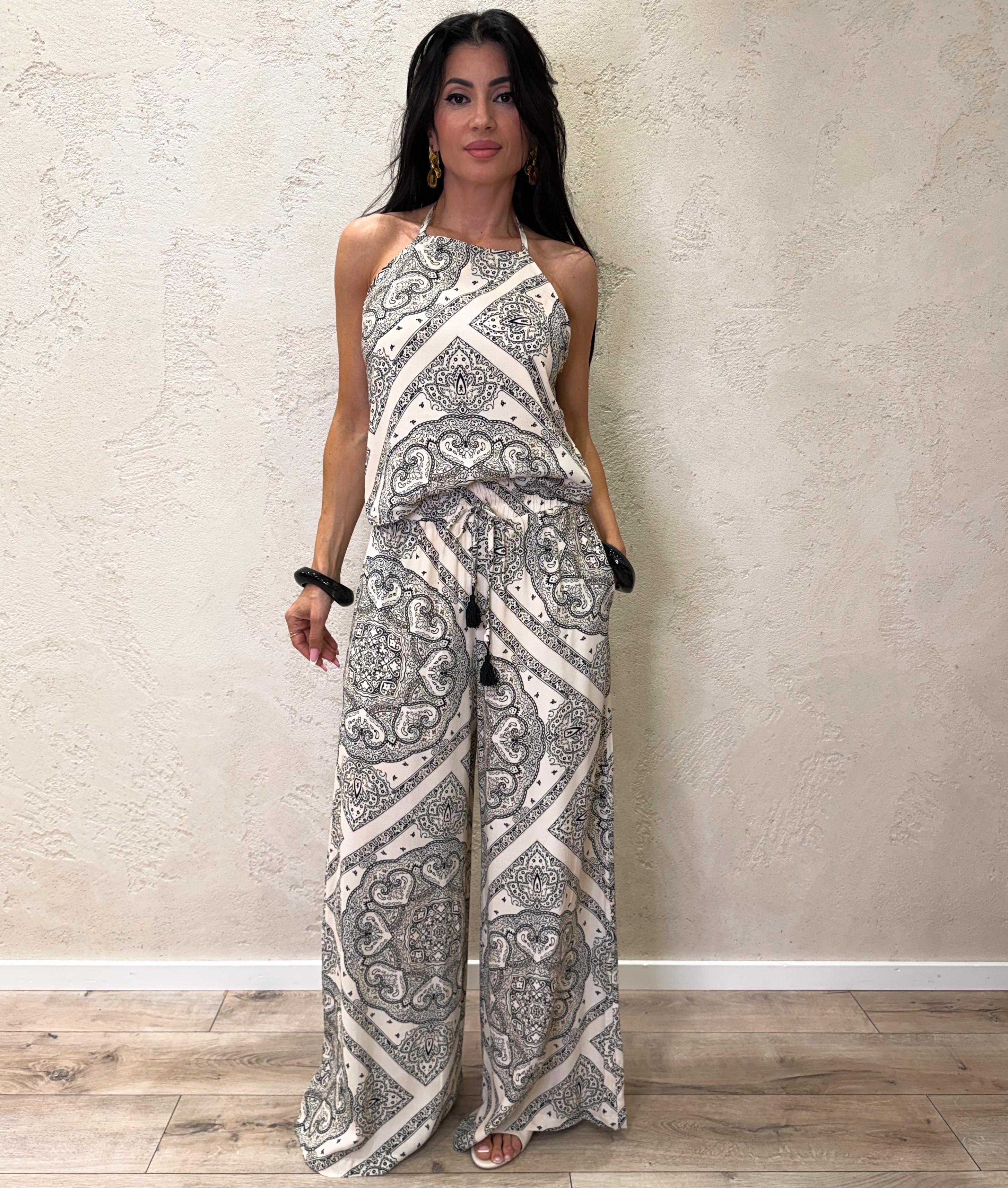 pantalone a palazzo in viscosa fantasia bandana S26PH25 NATURALE TENSIONE IN