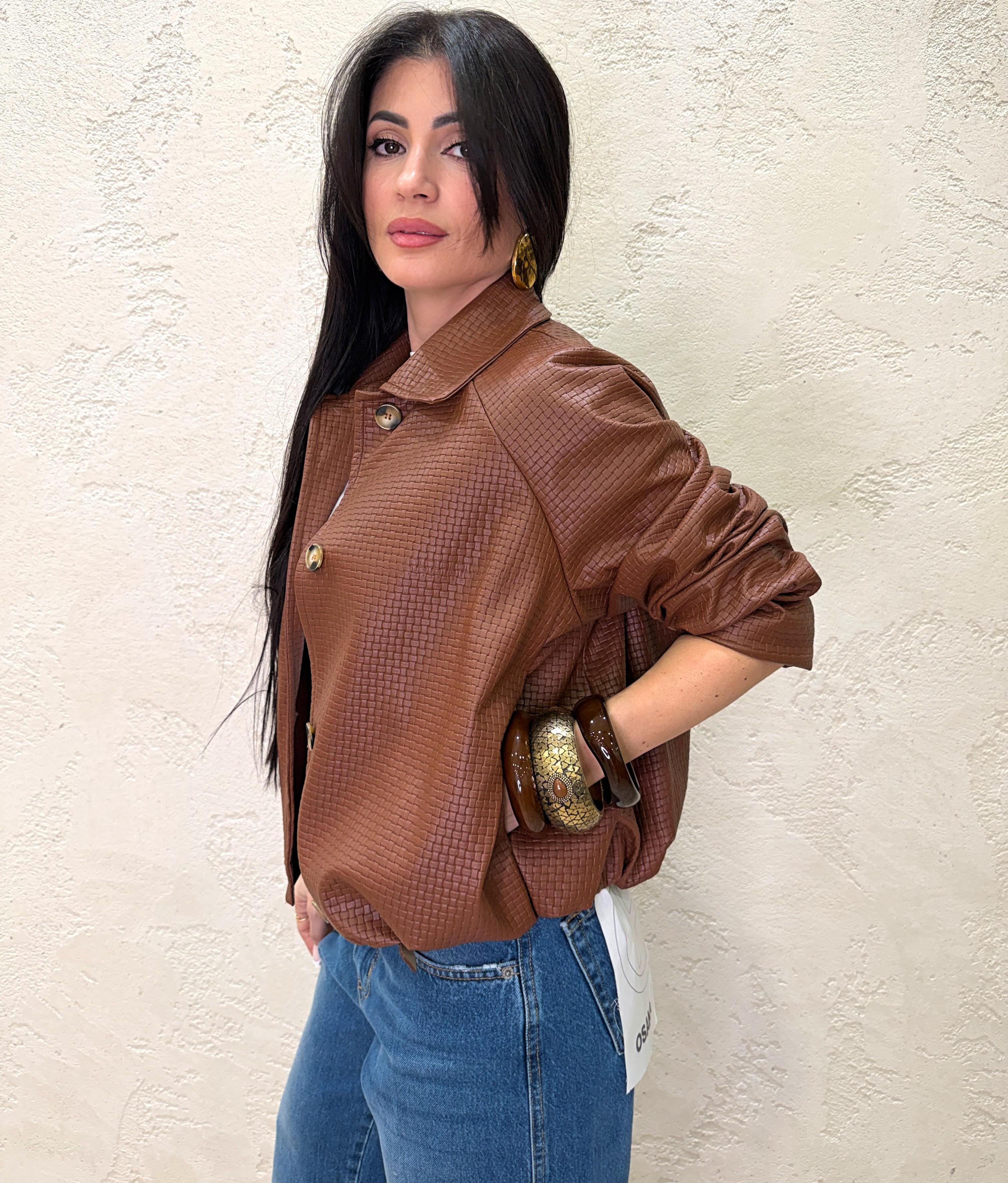 bomber in ecopelle con texture intreccio KNO-Q056 BRUCIATO HAVEONE