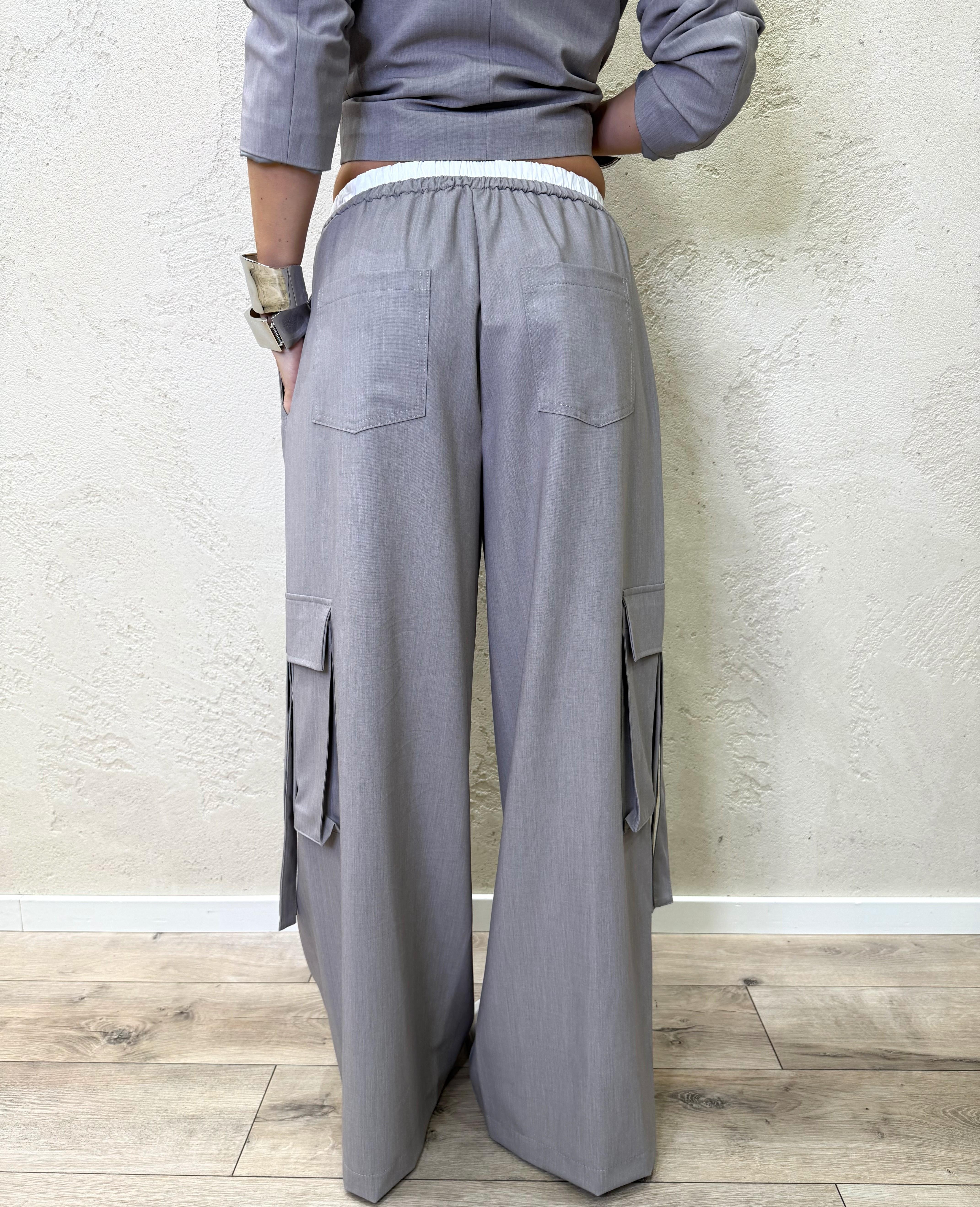 pantaloni cargo a palazzo con vita elasticizzata finto boxer 26P3727 GHIACCIO TENSIONE IN