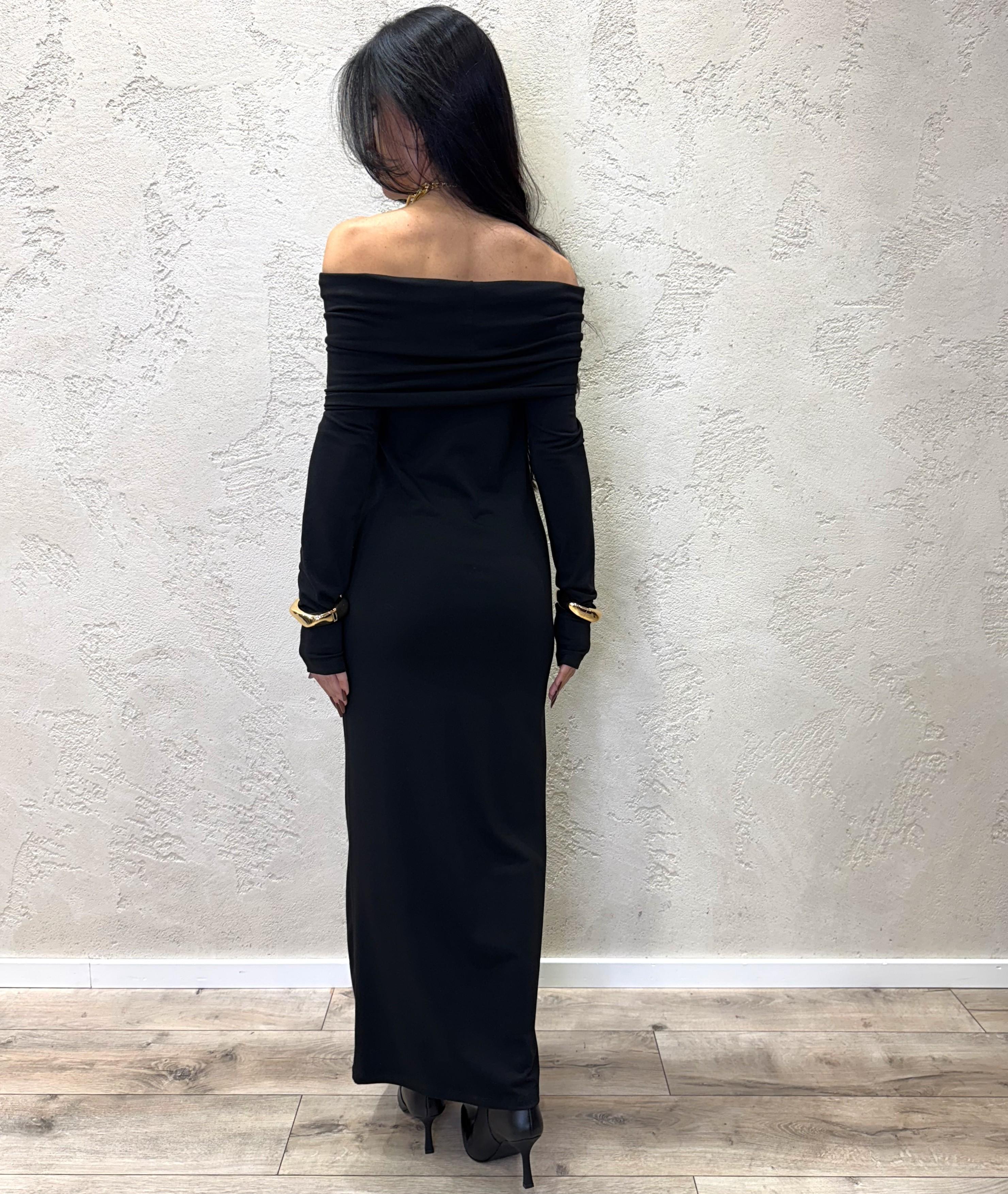 abito lungo con collo schiffer e maniche lunghe AFVSKPP NERO IMPERIAL