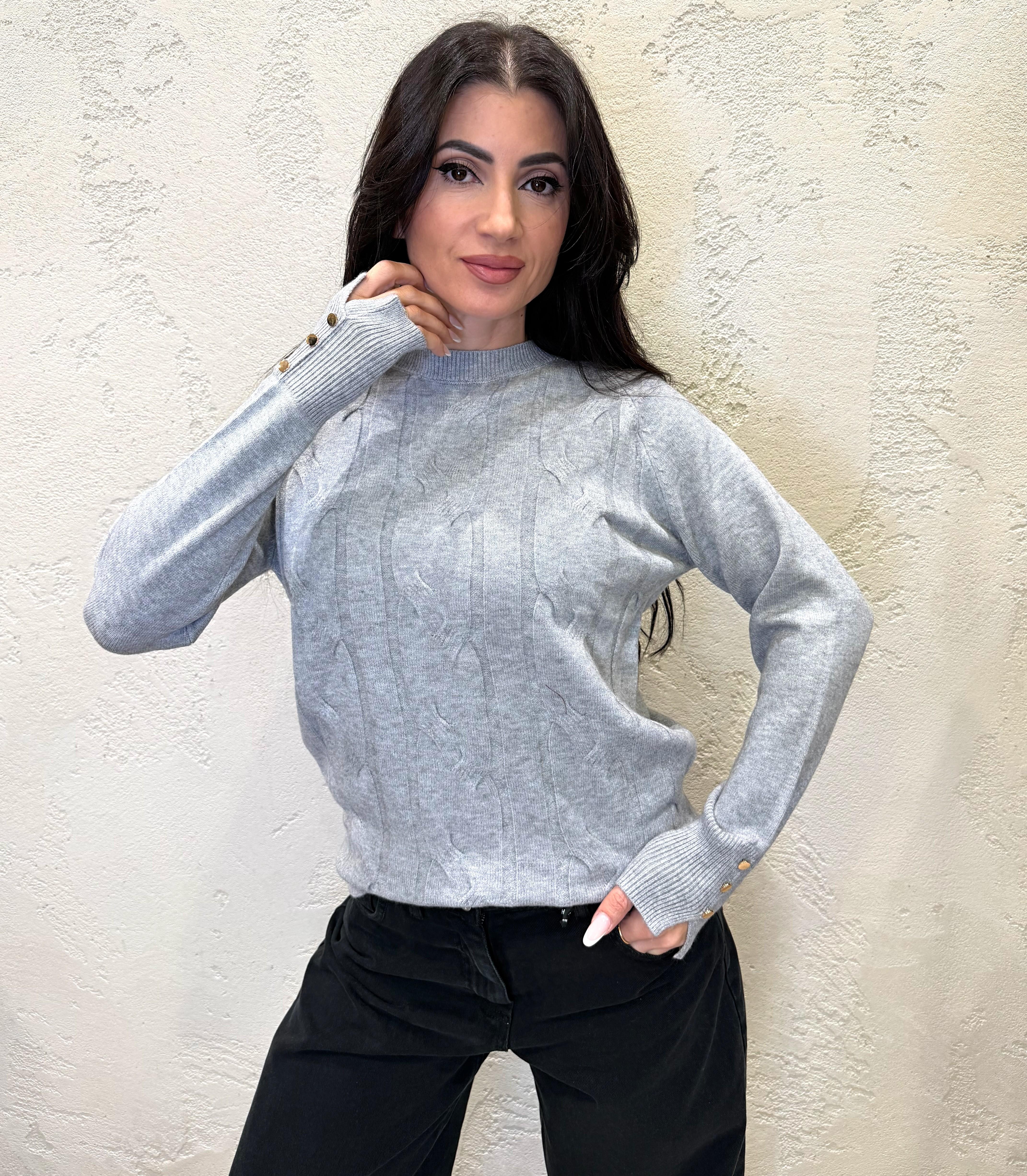 maglia a trecce con bottoncini su polso MGTRECCIA GRIGIO ELEVI