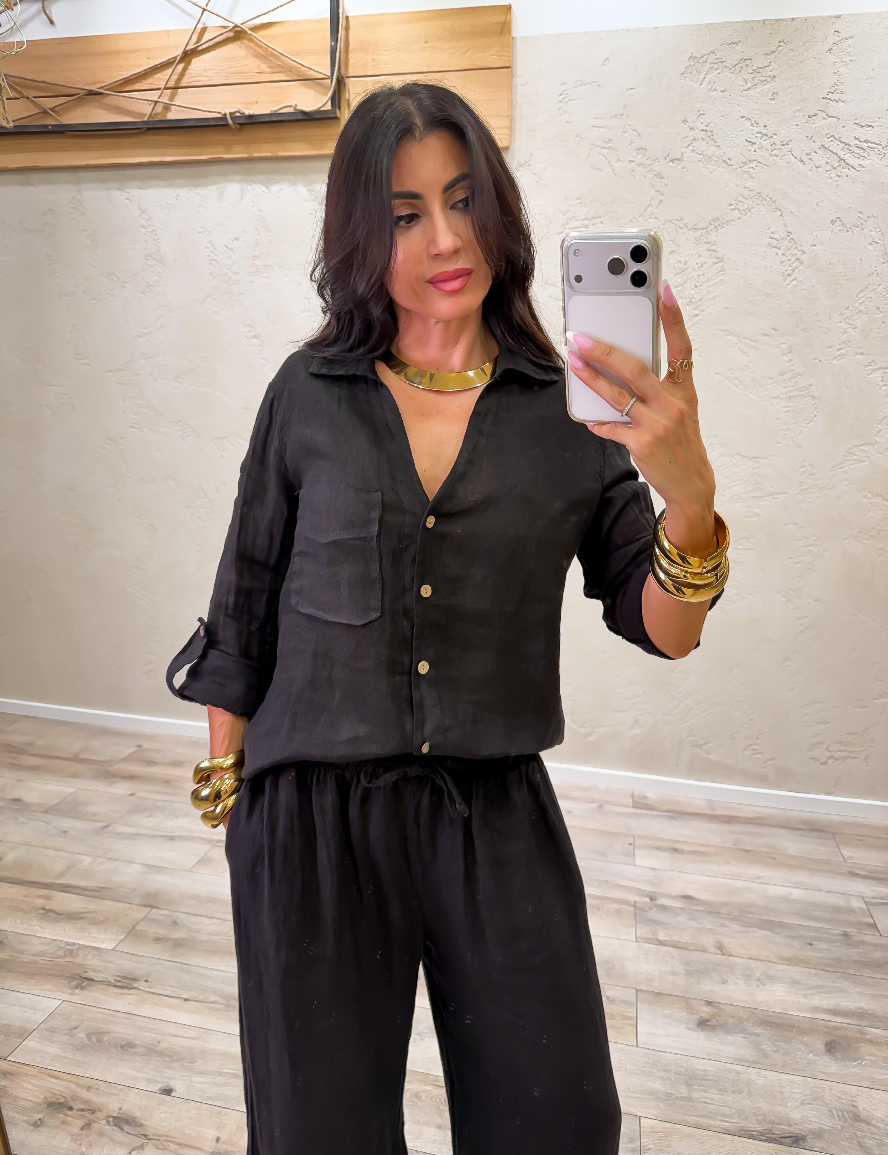 camicia "ARIA" 100% lino H4874 NERO ELEVI