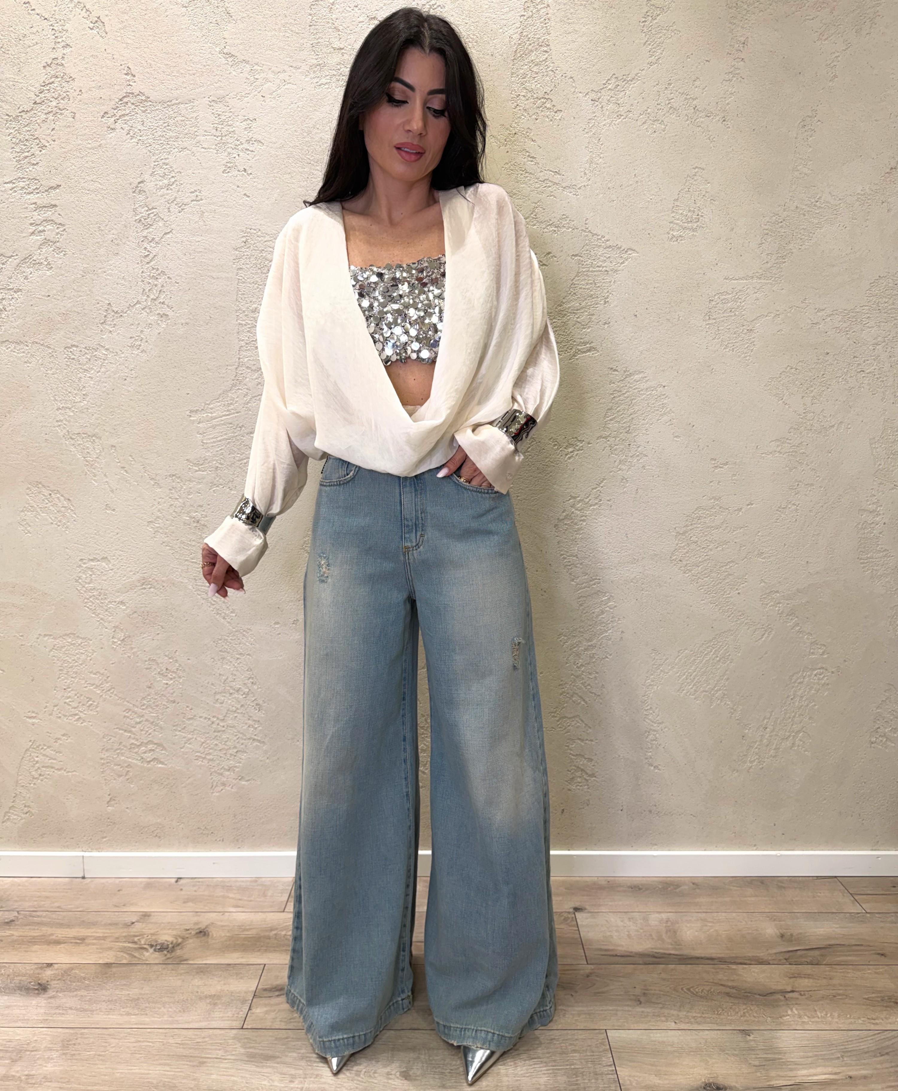 jeans modello carol wide leg con micro rotture PLS-Q218 DENIM BLU HAVEONE