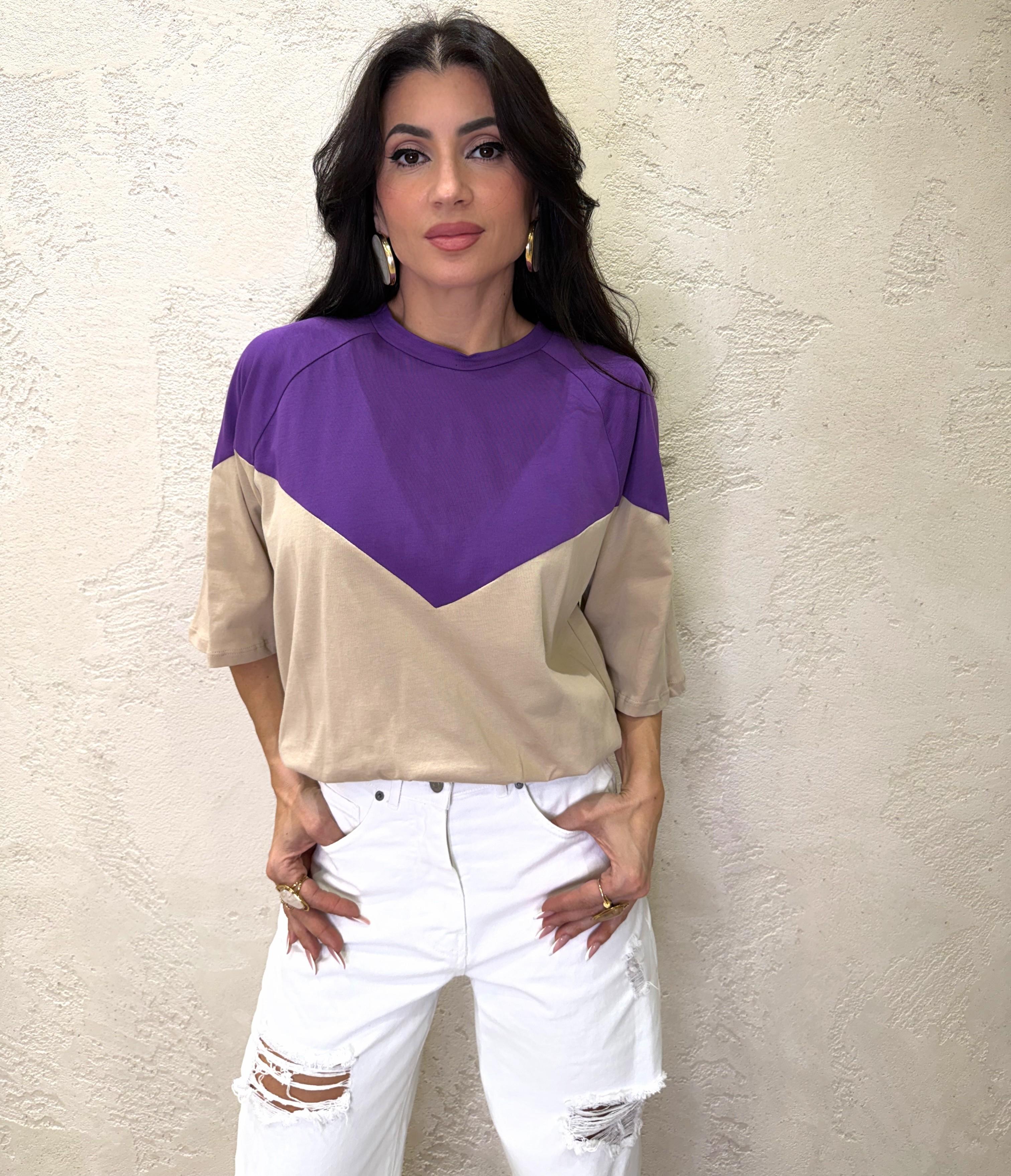 t-shirt doppio colore 3907 VIOLA/TABACCO TENSIONE IN