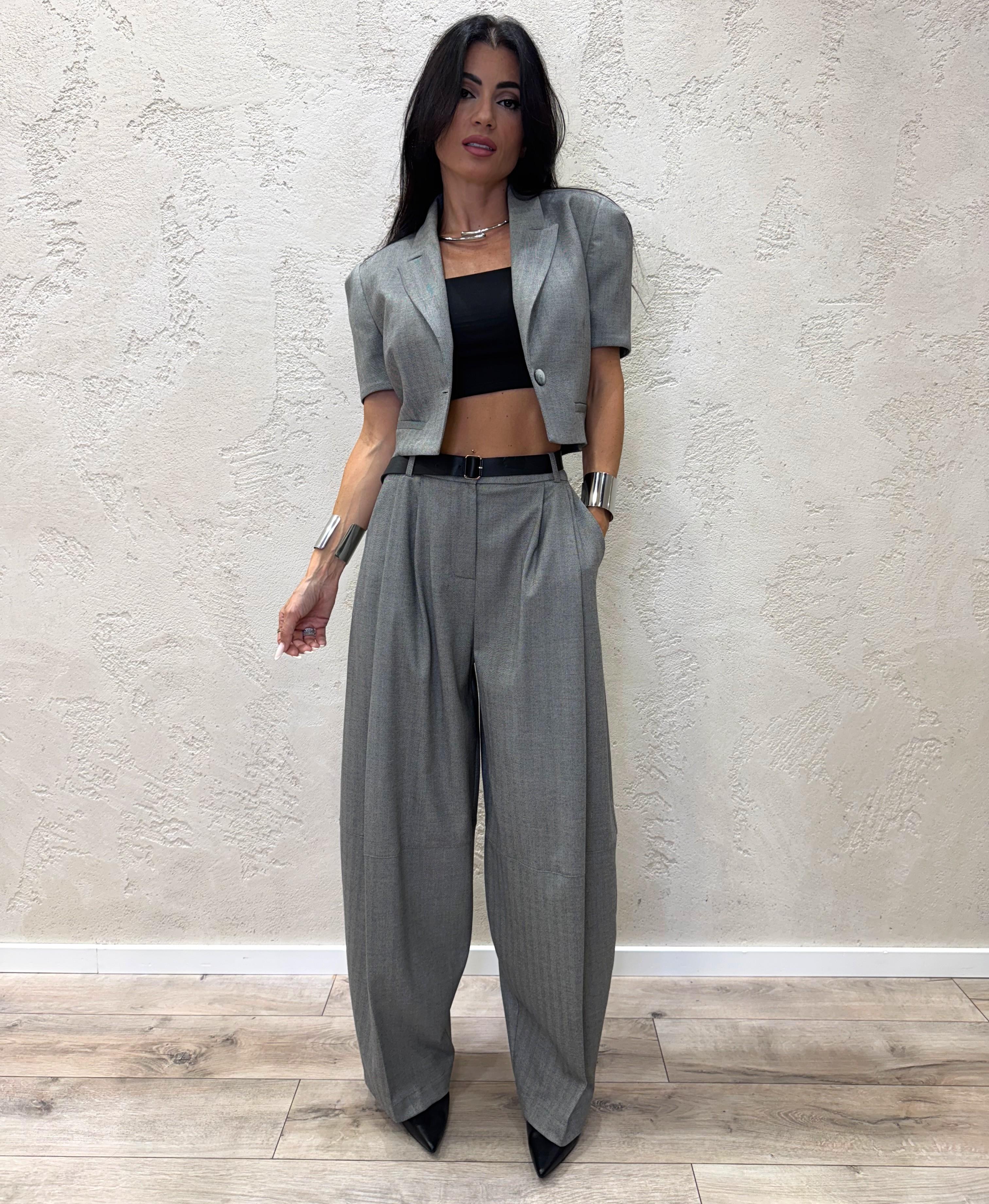 pantalone baloon fit a spina di pesce P6B4KGD GRIGIO IMPERIAL