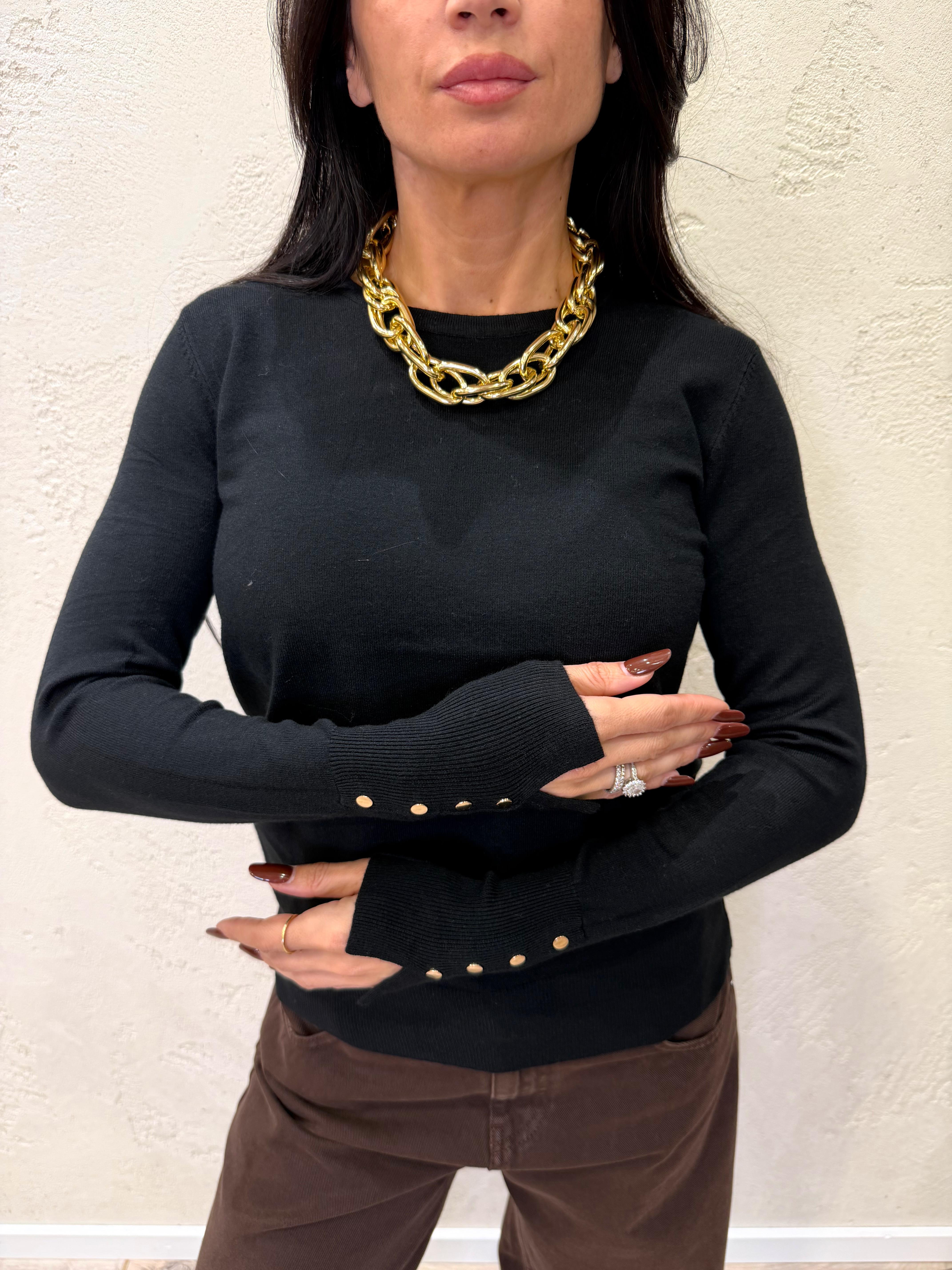 maglia basica con dettaglio bottoncini su polso MAGCBOTT NERO ELEVI