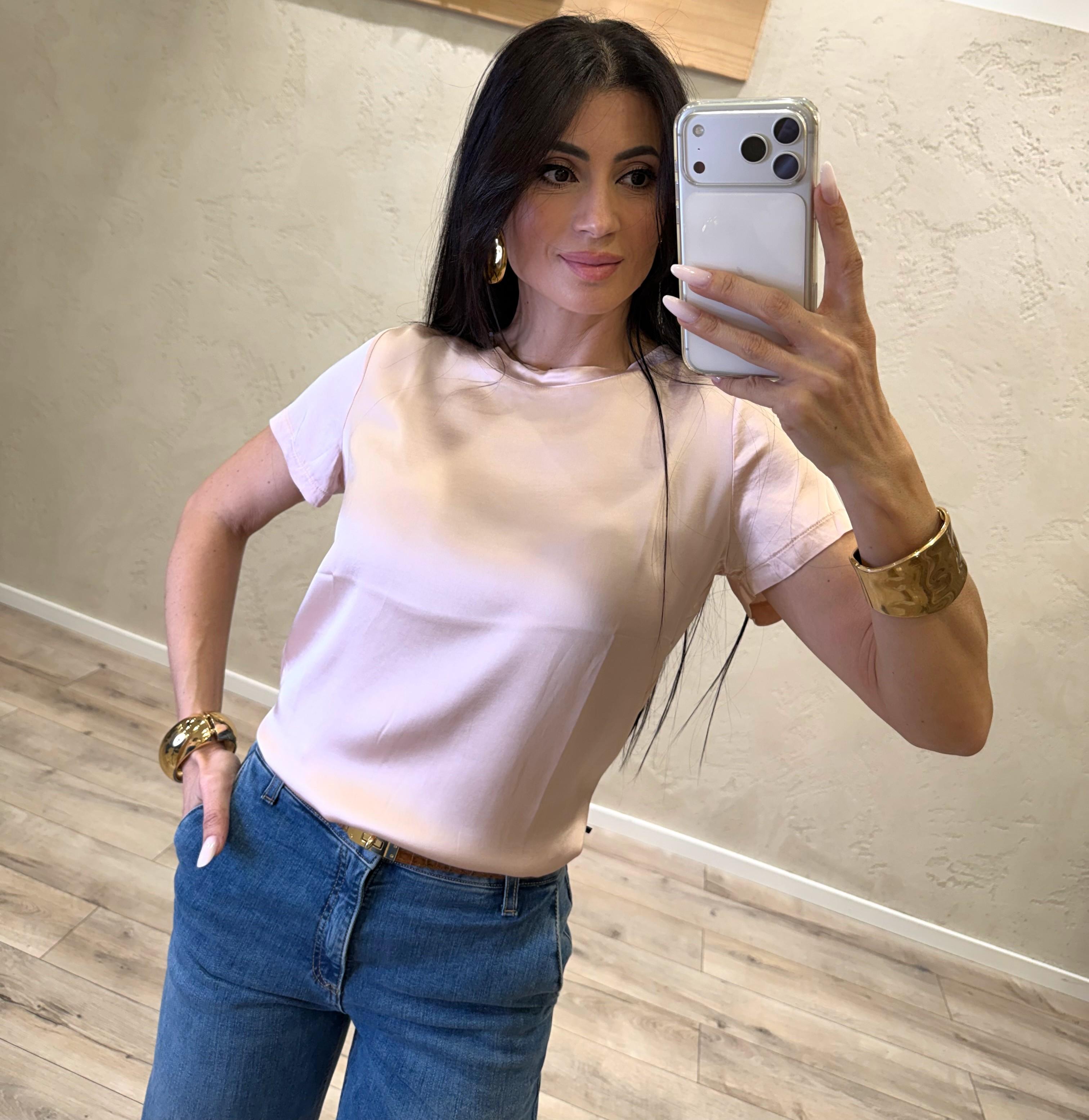 Blusa elasticizzata in satin 26FA705BU ROSA CIPRIA SUSY MIX