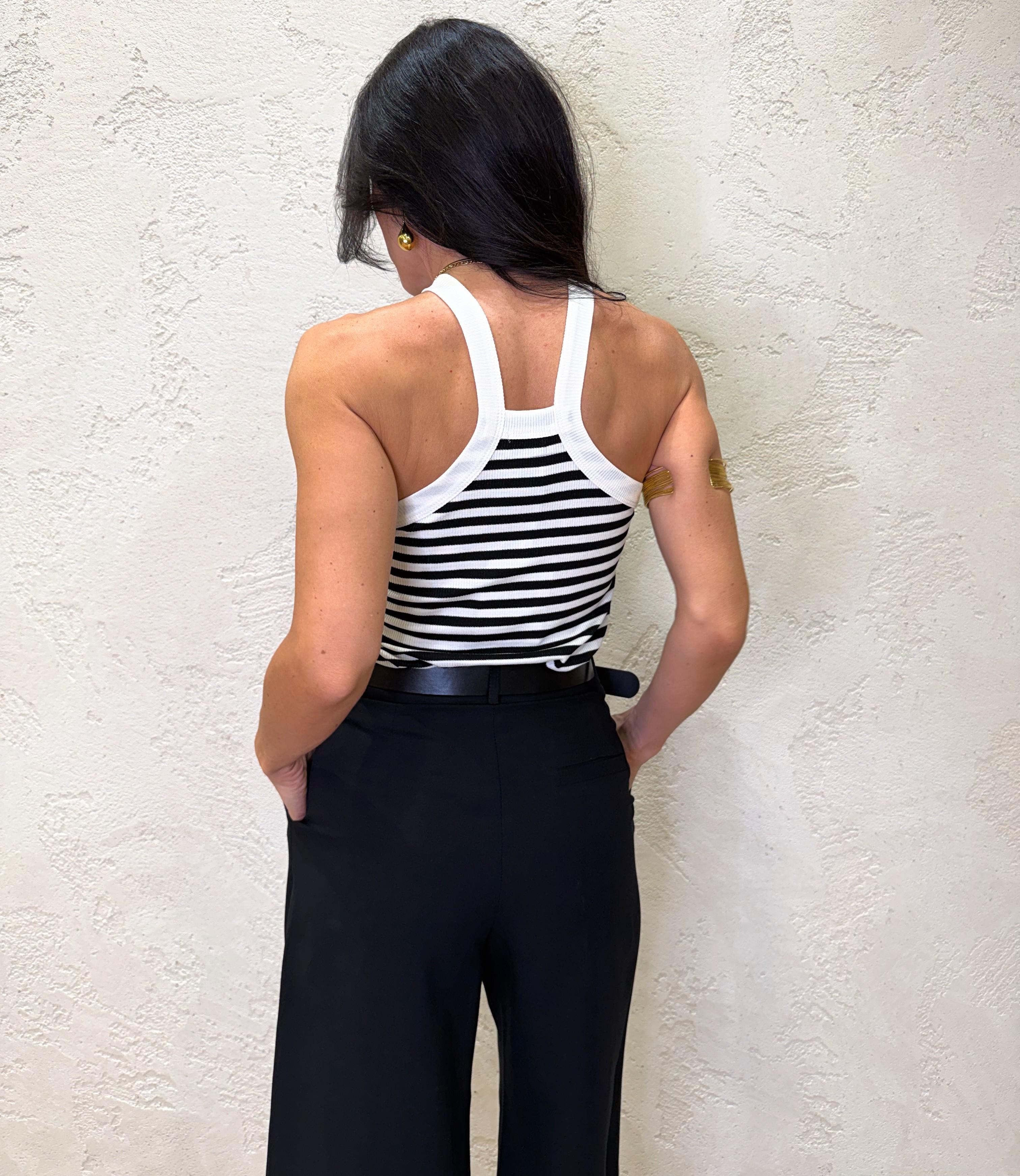 canotta a costine con scollo all'americana in viscosa elasticizzata 2722 NERO SUSY MIX