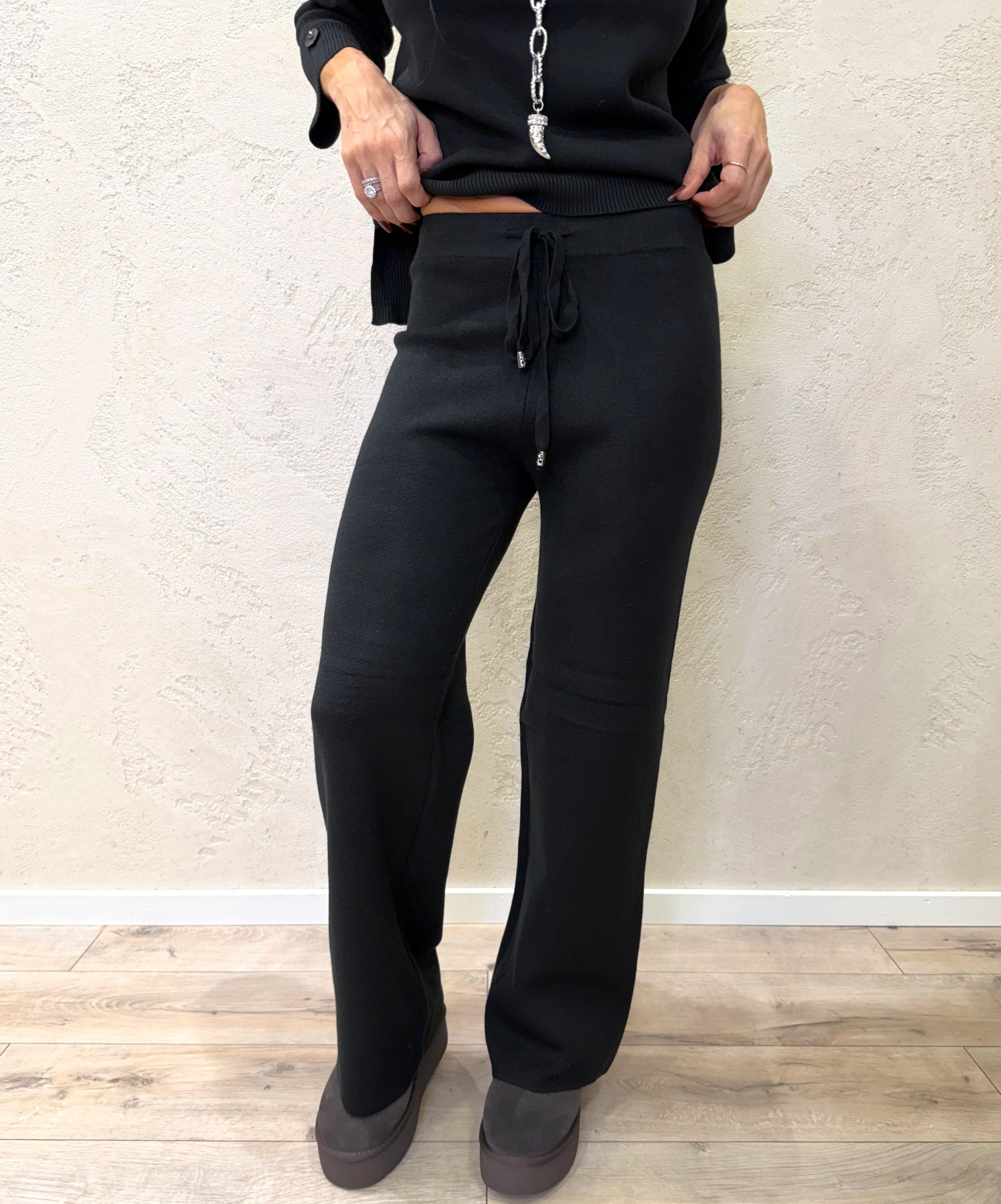 completo in maglia pull con scollo a barchetta e pantalone a gamba larga CMCBAR NERO ELEVI