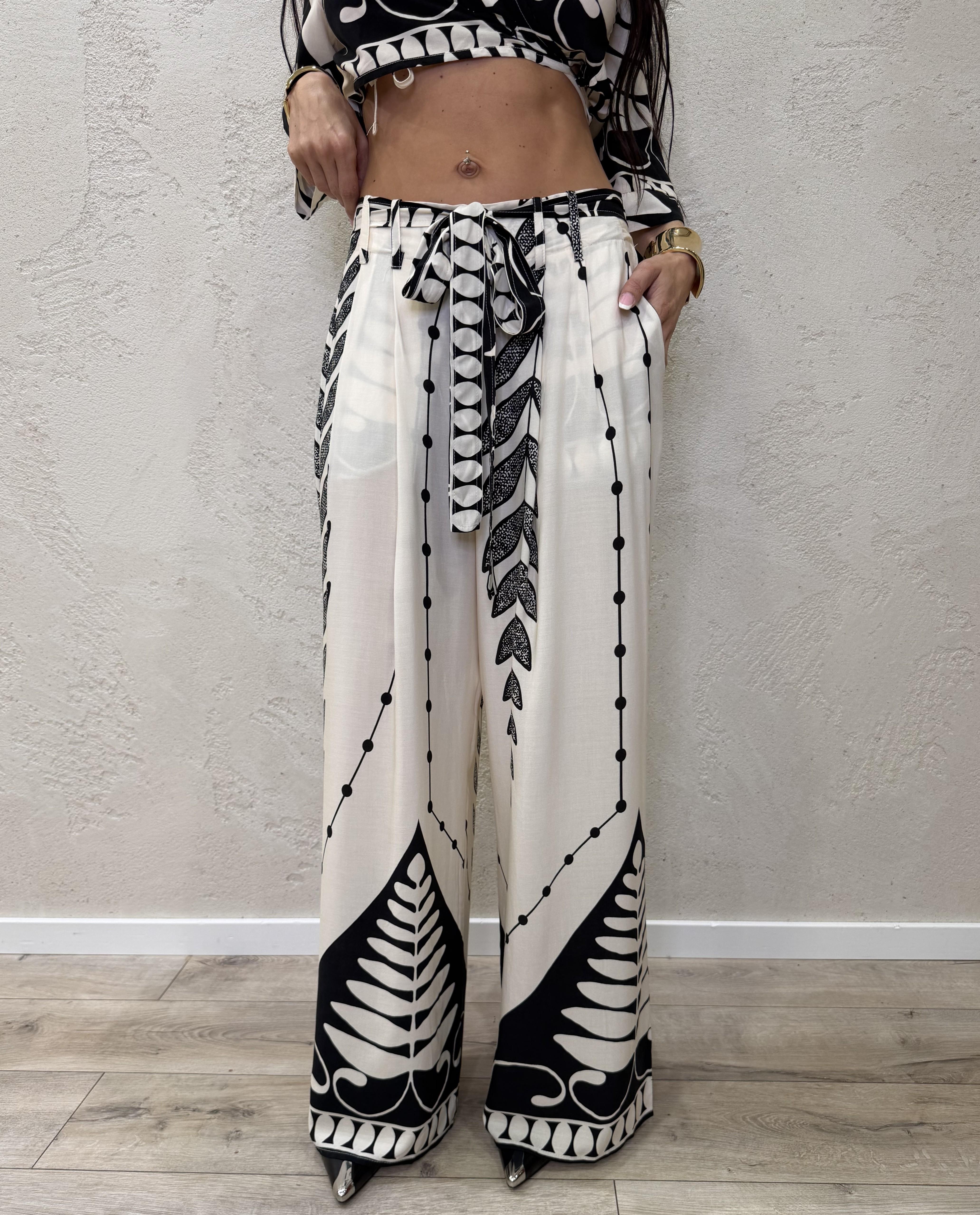 pantaloni a palazzo in 100% viscosa PE260239 BURRO/NER TENSIONE IN